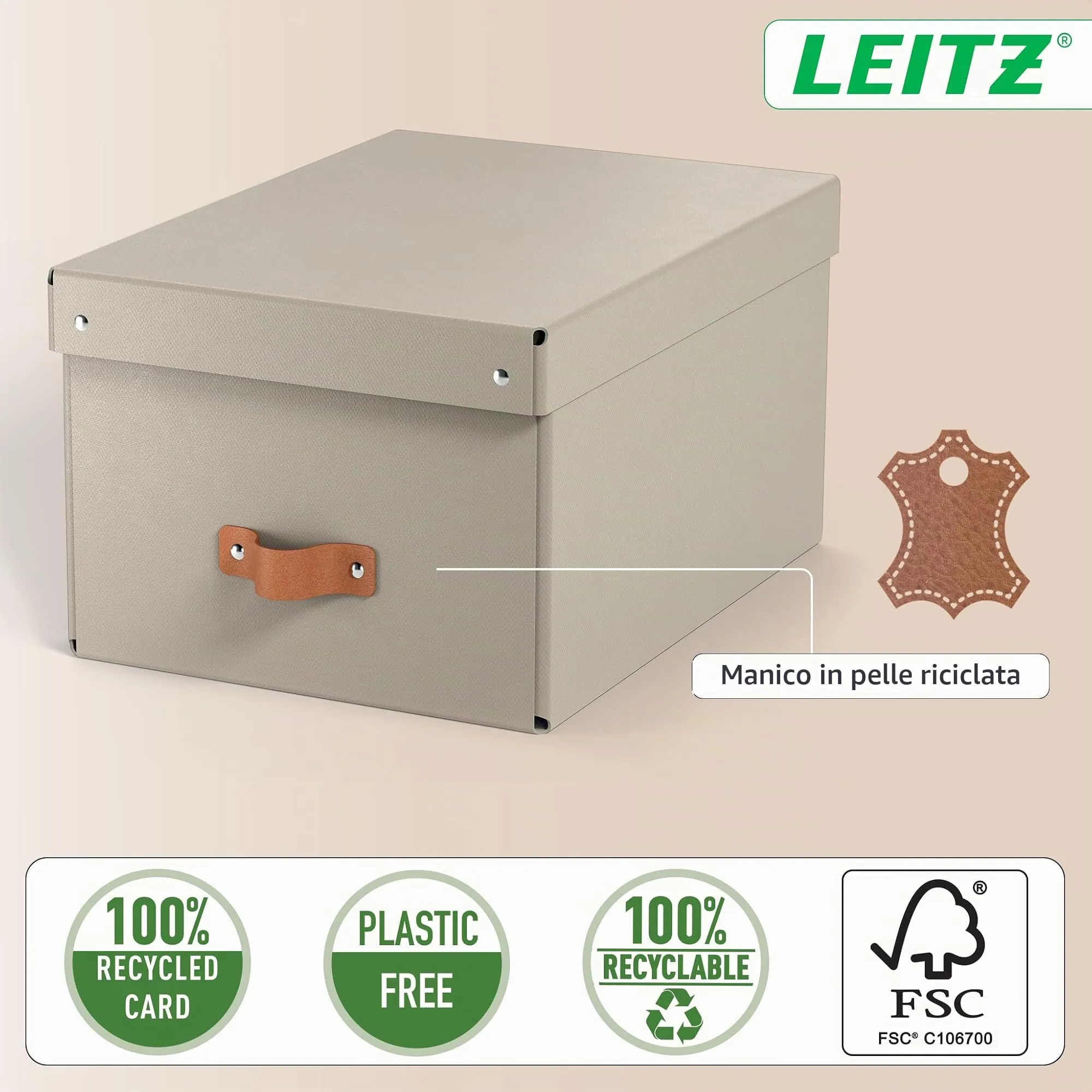 Leitz Puro Set di 2 Scatole portaoggetti medie con Coperchio, 17 litri, 27 x 37 x 20 cm, Tortora - immagine 5