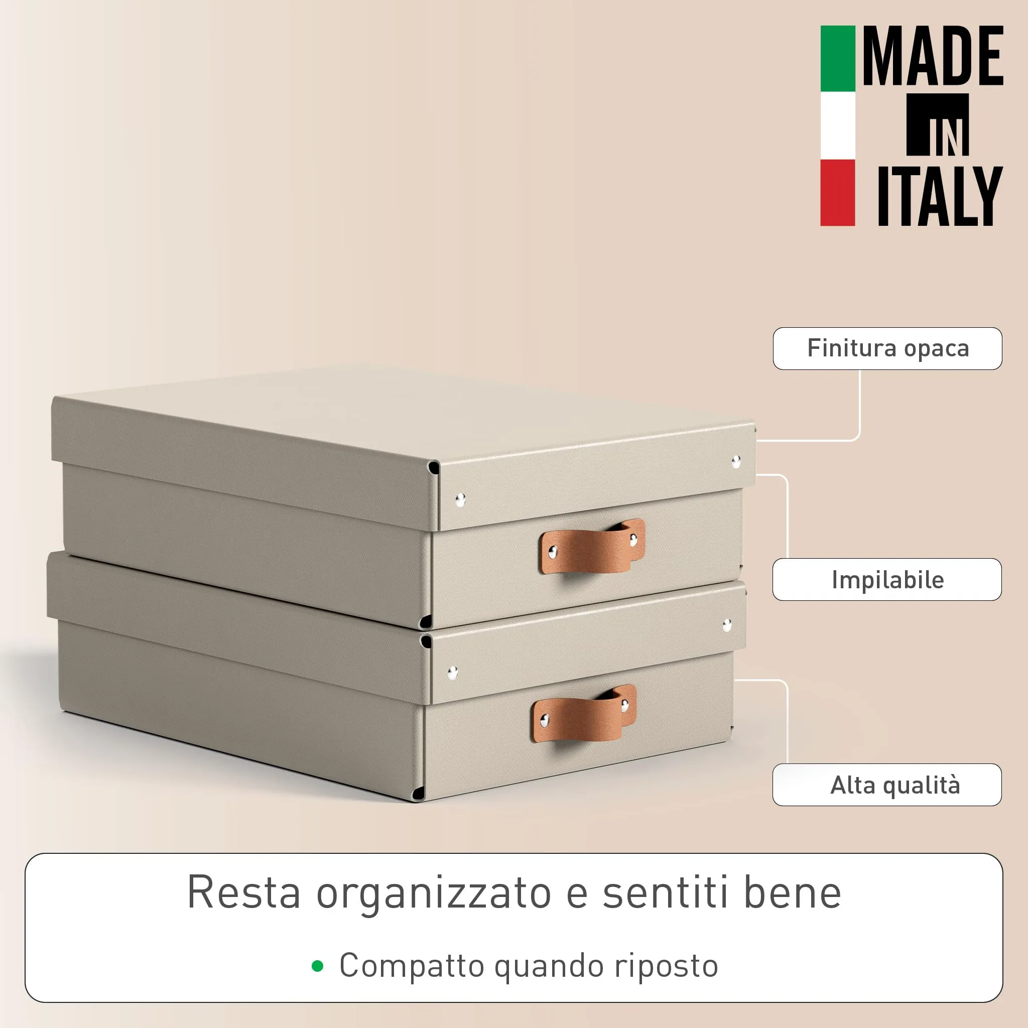 Leitz Puro, Set di 2 Scatole Portaoggetti Medie Basse con Coperchio, 8 Litri, 27 x 37 x 10 cm, Tortora, 61480012 - immagine 4