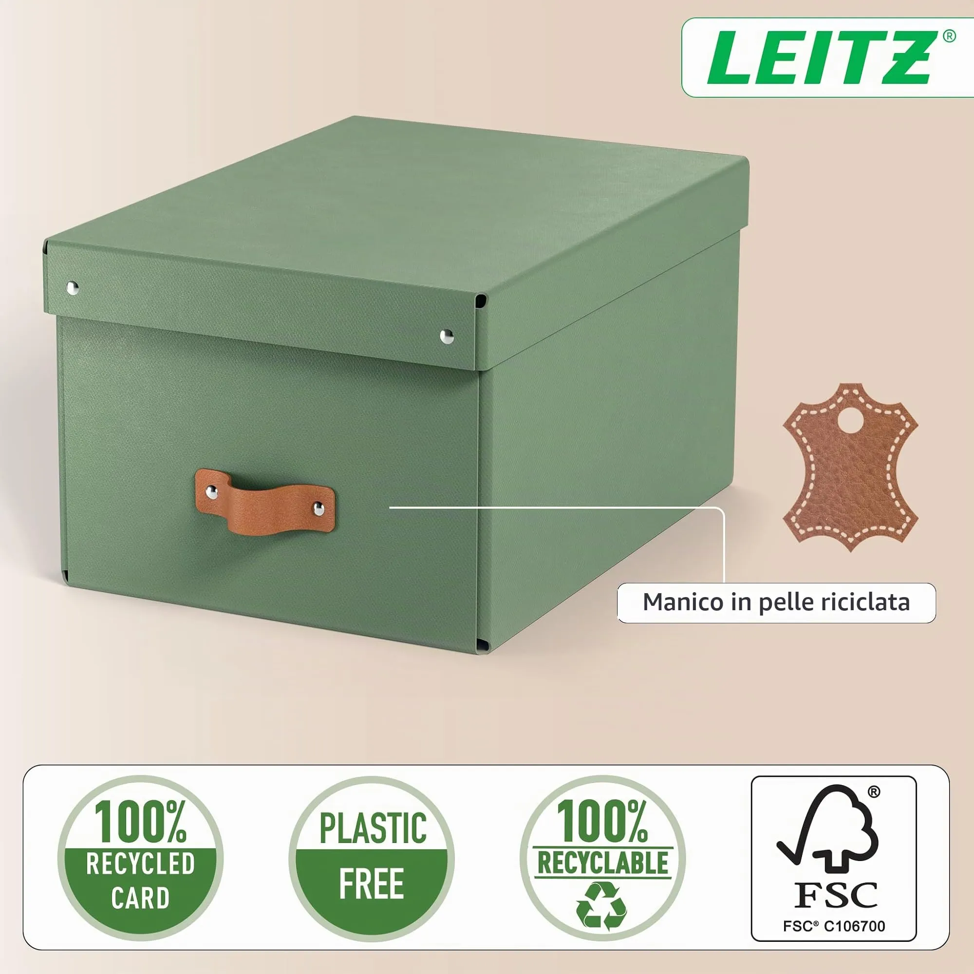 Leitz Puro Set di 2 Scatole Portaoggetti Medie con Coperchio, 17 Litri, 27 x 37 x 20 cm, Verde Malva - immagine 5