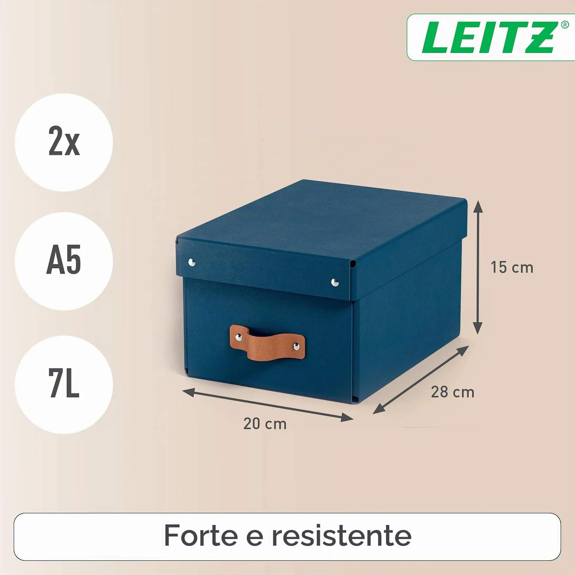 Leitz Puro Set di 2 Scatole Portaoggetti con Coperchio, 7 litri, 20 x 28 x 15 cm, Blu Marino, 61470068 - immagine 4