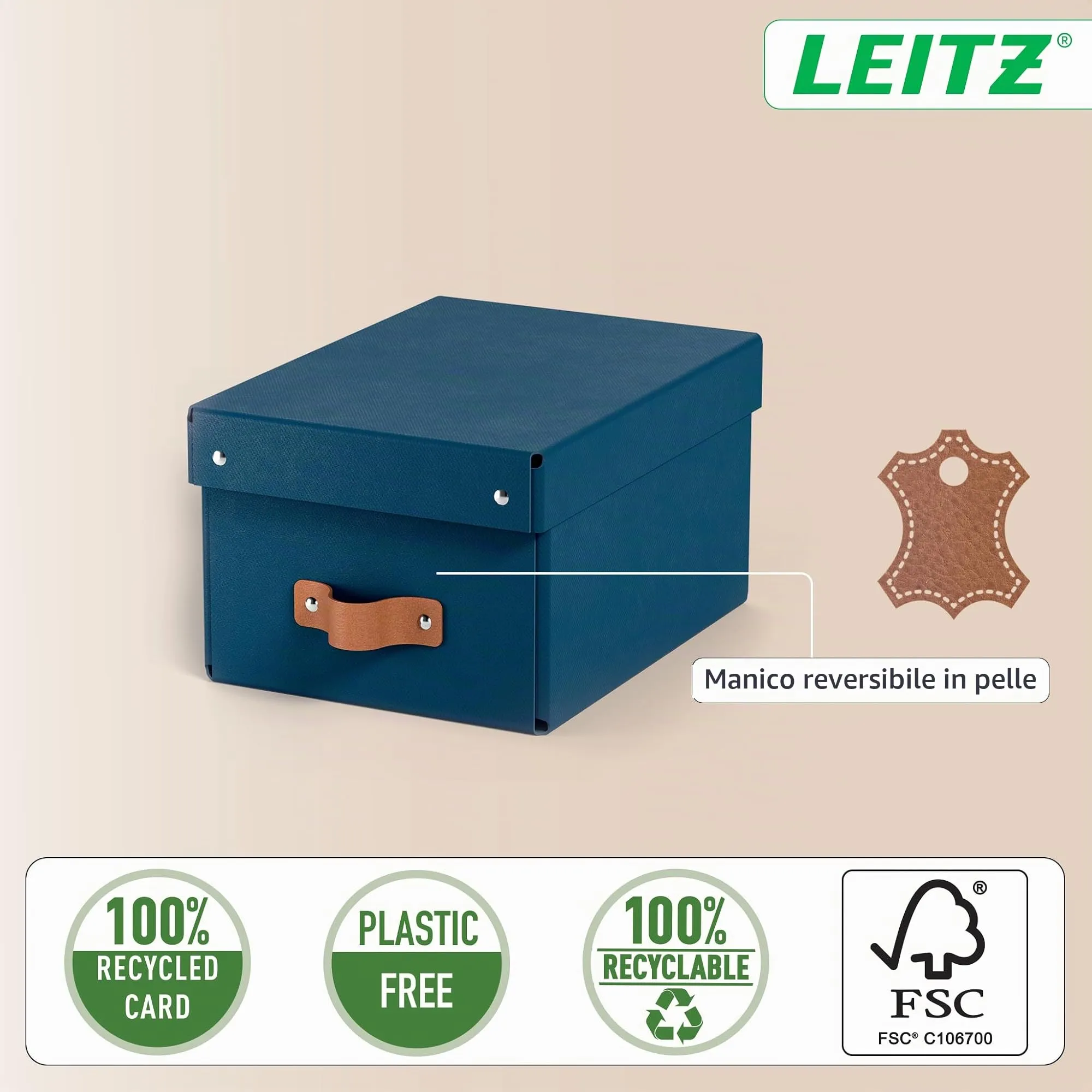 Leitz Puro Set di 2 Scatole Portaoggetti con Coperchio, 7 litri, 20 x 28 x 15 cm, Blu Marino, 61470068 - immagine 5
