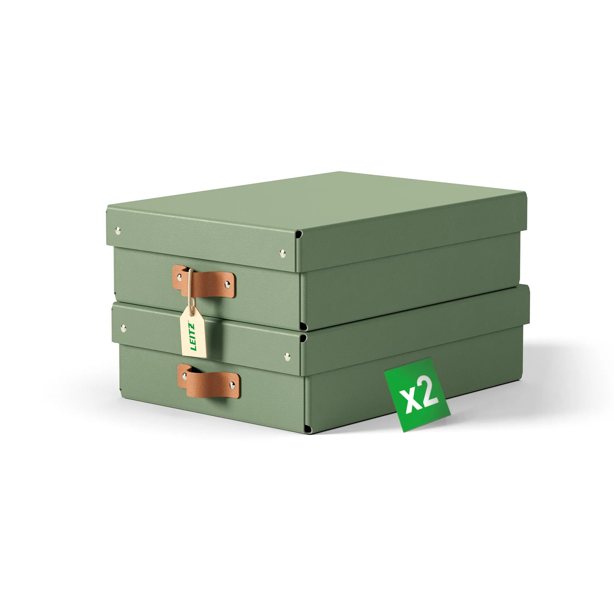 Leitz Puro, Set di 2 Scatole Portaoggetti Medie Basse con Coperchio, 8 Litri, 27 x 37 x 10 cm, Verde Malva, 61480050 - immagine 1