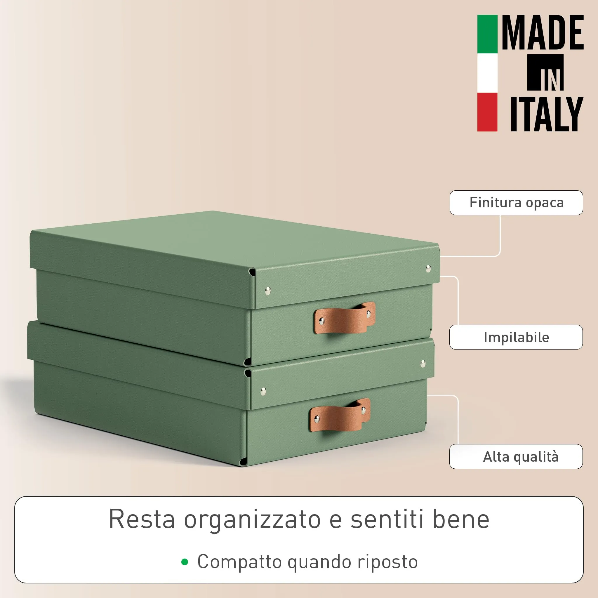 Leitz Puro, Set di 2 Scatole Portaoggetti Medie Basse con Coperchio, 8 Litri, 27 x 37 x 10 cm, Verde Malva, 61480050 - immagine 3