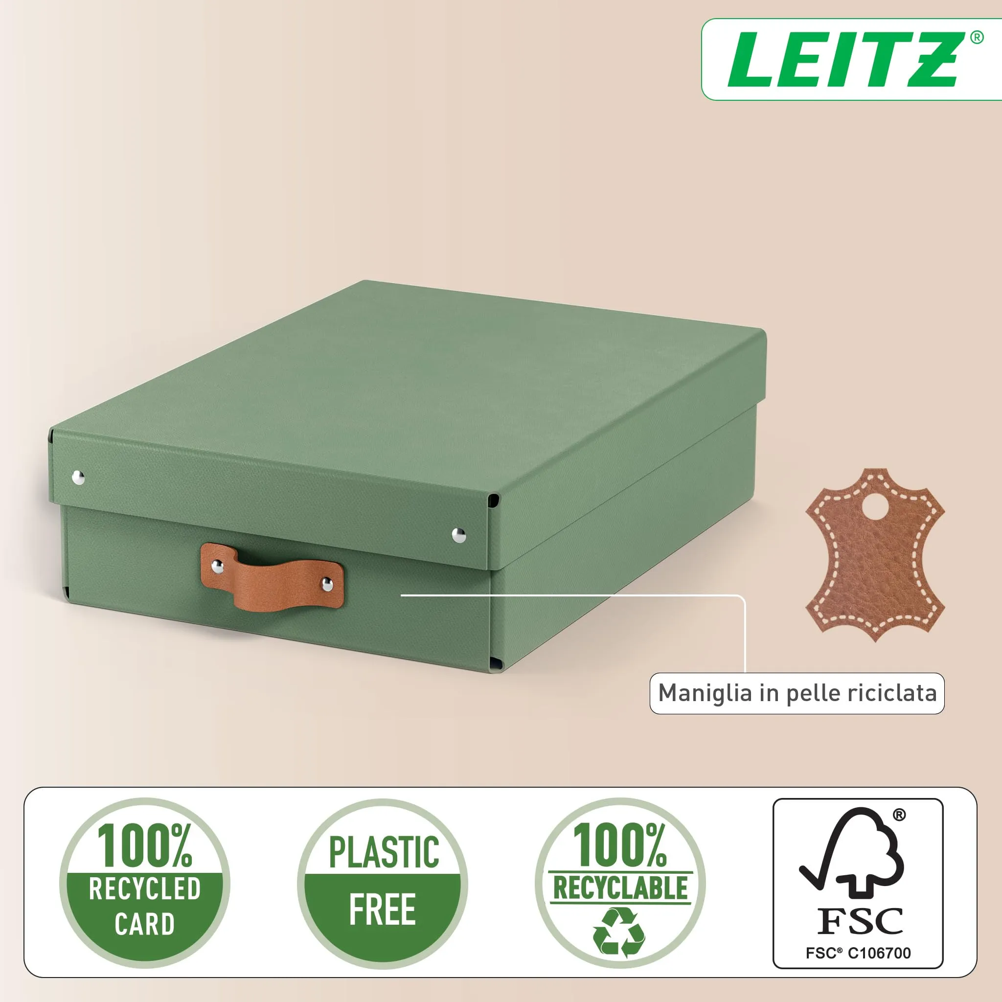 Leitz Puro, Set di 2 Scatole Portaoggetti Medie Basse con Coperchio, 8 Litri, 27 x 37 x 10 cm, Verde Malva, 61480050 - immagine 5