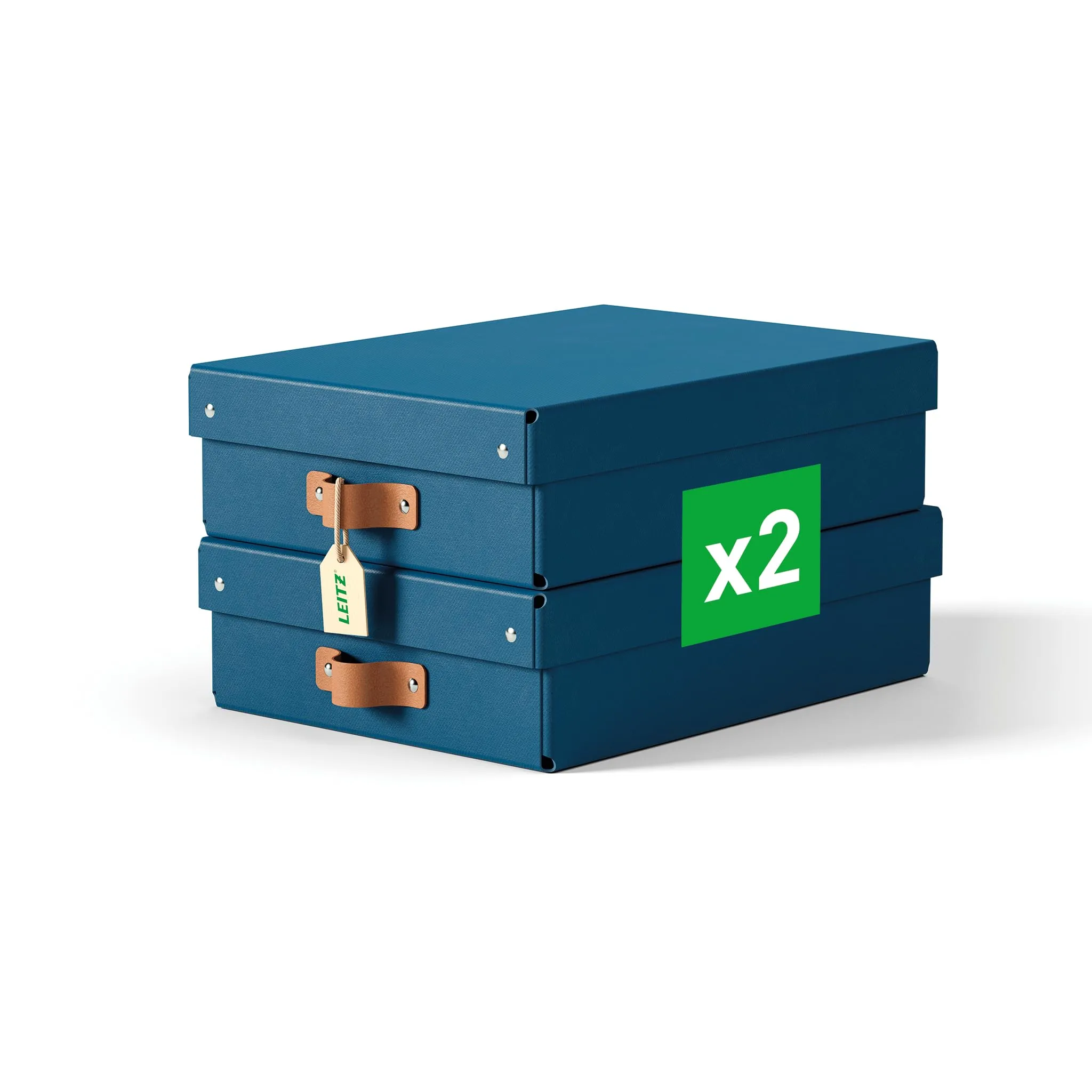 Leitz Puro Set di 2 Scatole Portaoggetti con Coperchio, Medie Basse, 8 Litri, 27 x 37 x 10 cm, Blu Marino - immagine 1