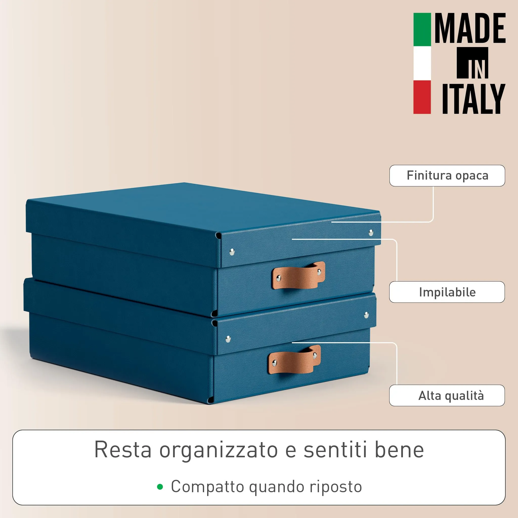 Leitz Puro Set di 2 Scatole Portaoggetti con Coperchio, Medie Basse, 8 Litri, 27 x 37 x 10 cm, Blu Marino - immagine 4