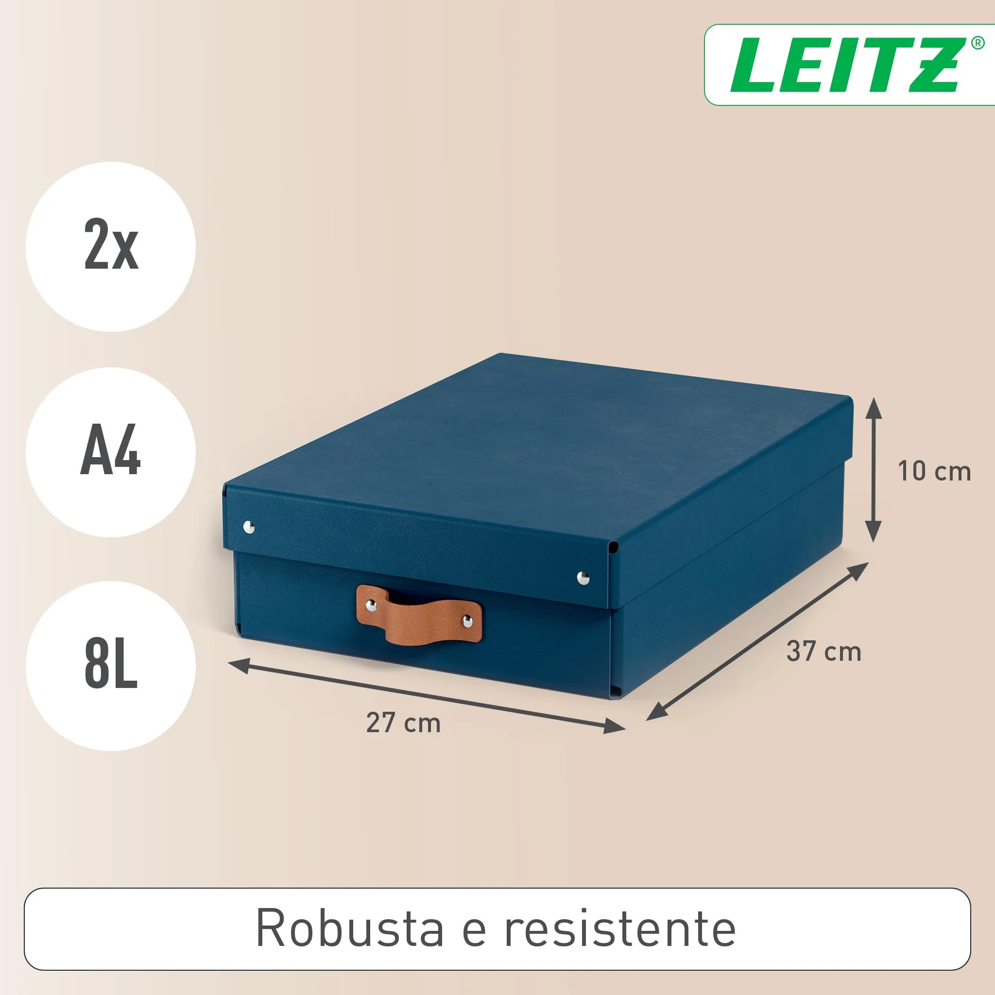 Leitz Puro Set di 2 Scatole Portaoggetti con Coperchio, Medie Basse, 8 Litri, 27 x 37 x 10 cm, Blu Marino - immagine 5