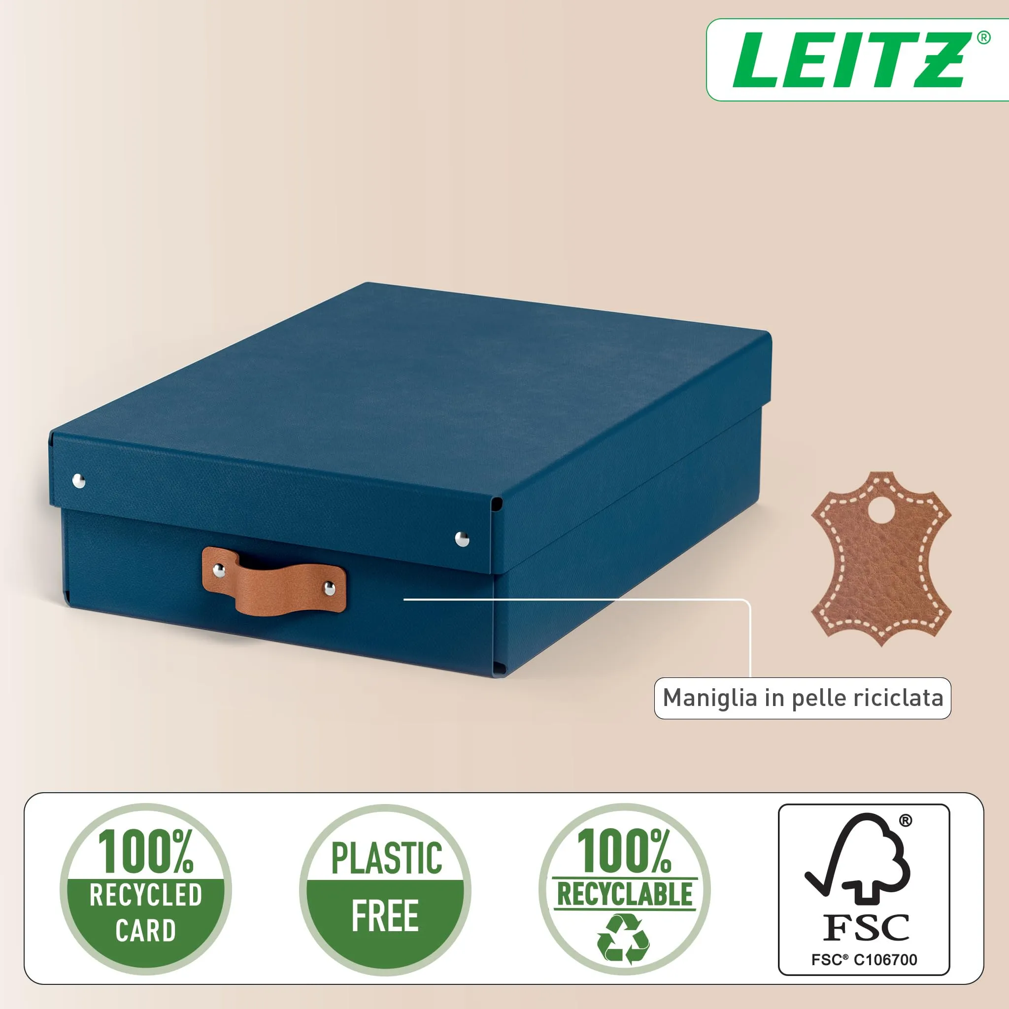 Leitz Puro Set di 2 Scatole Portaoggetti con Coperchio, Medie Basse, 8 Litri, 27 x 37 x 10 cm, Blu Marino - immagine 6
