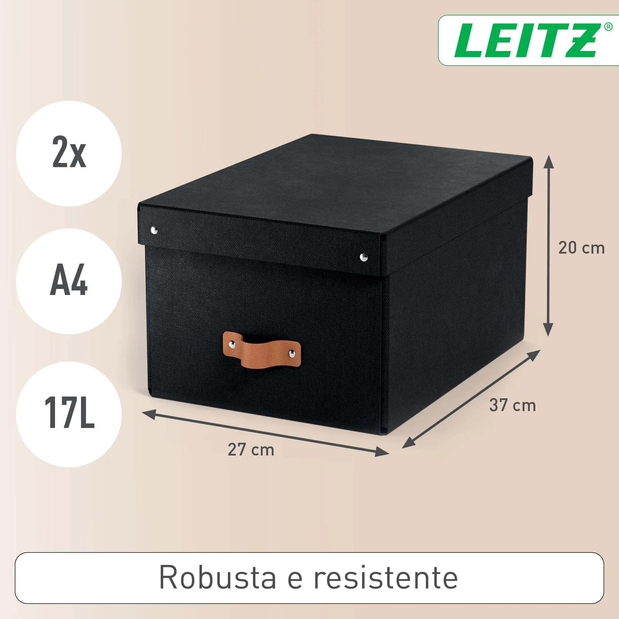 Leitz Puro Set di 2 Scatole Portaoggetti Medie con Coperchio, 17 litri, 27 x 37 x 20 cm, Antracite - immagine 4