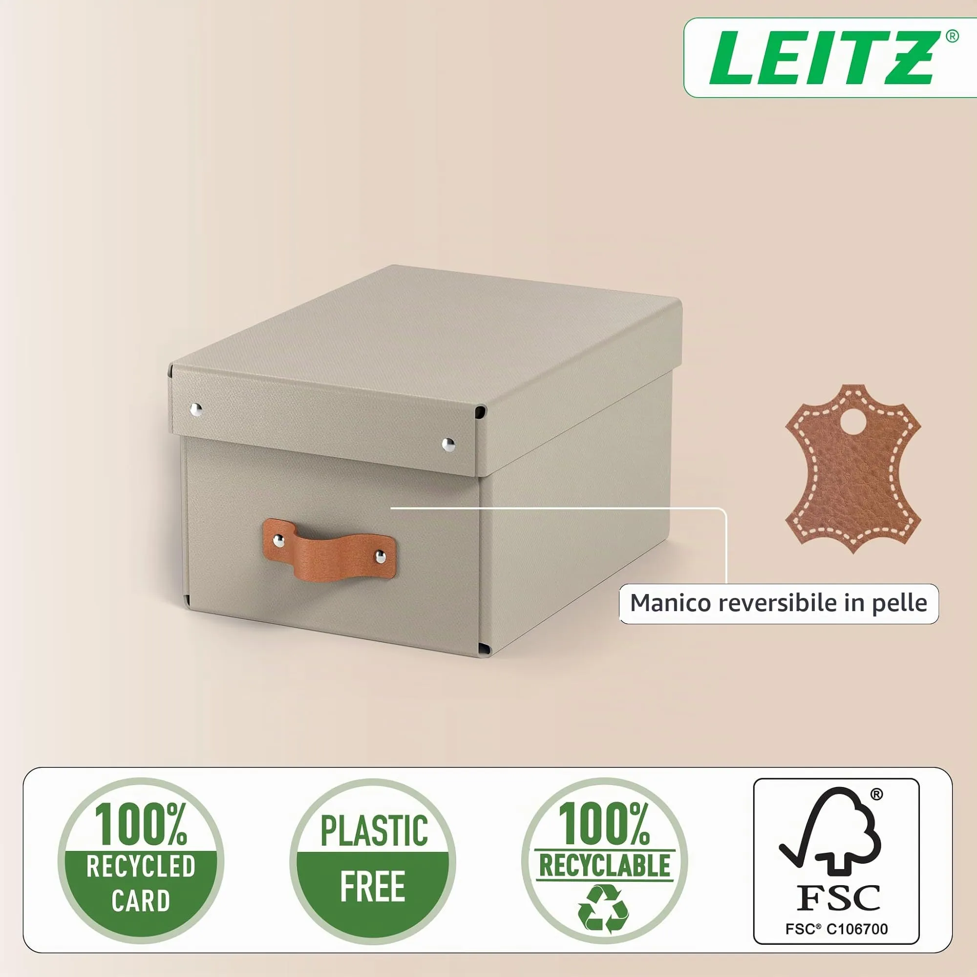 Leitz Puro Set di 2 Scatole Portaoggetti con Coperchio, 7 Litri, 20 x 28 x 15 cm, Tortora, 61470012 - immagine 4
