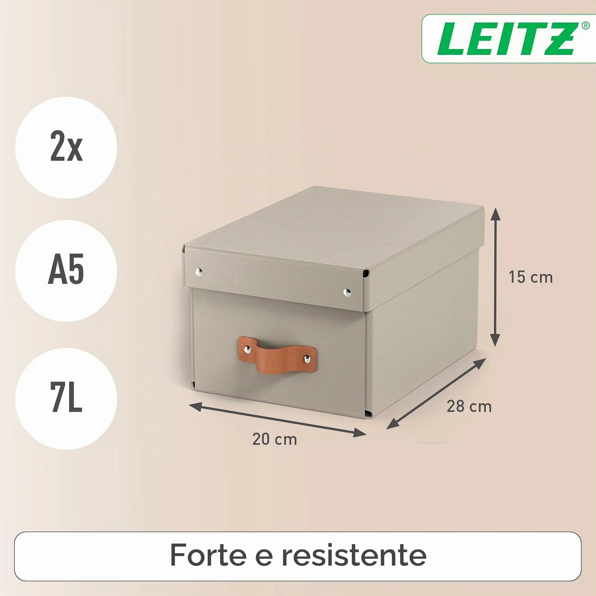 Leitz Puro Set di 2 Scatole Portaoggetti con Coperchio, 7 Litri, 20 x 28 x 15 cm, Tortora, 61470012 - immagine 6