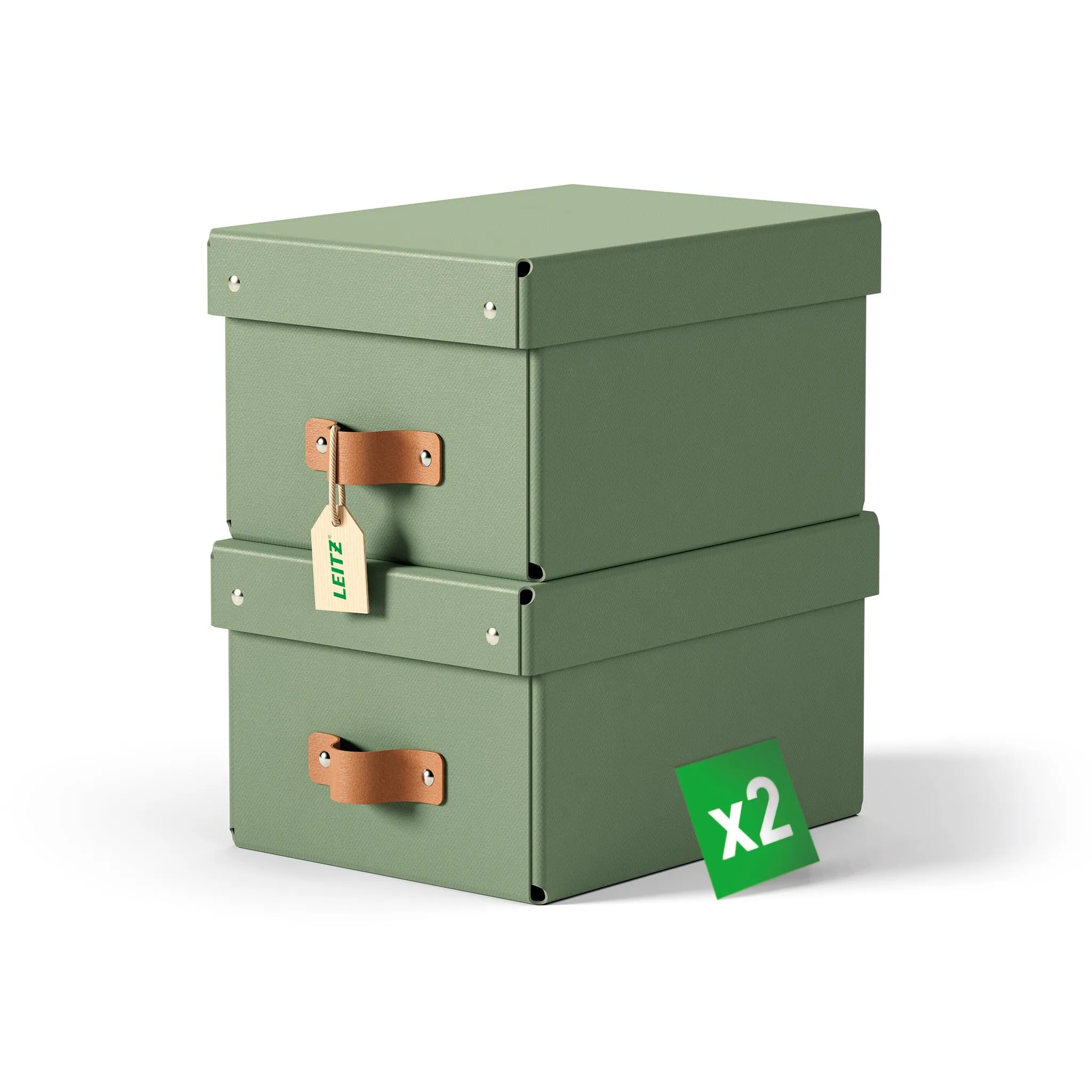Leitz Puro, Set di 2 Scatole Portaoggetti con Coperchio, 7 Litri, 20 x 28 x 15 cm, Verde Malva, 61470050 - immagine 1