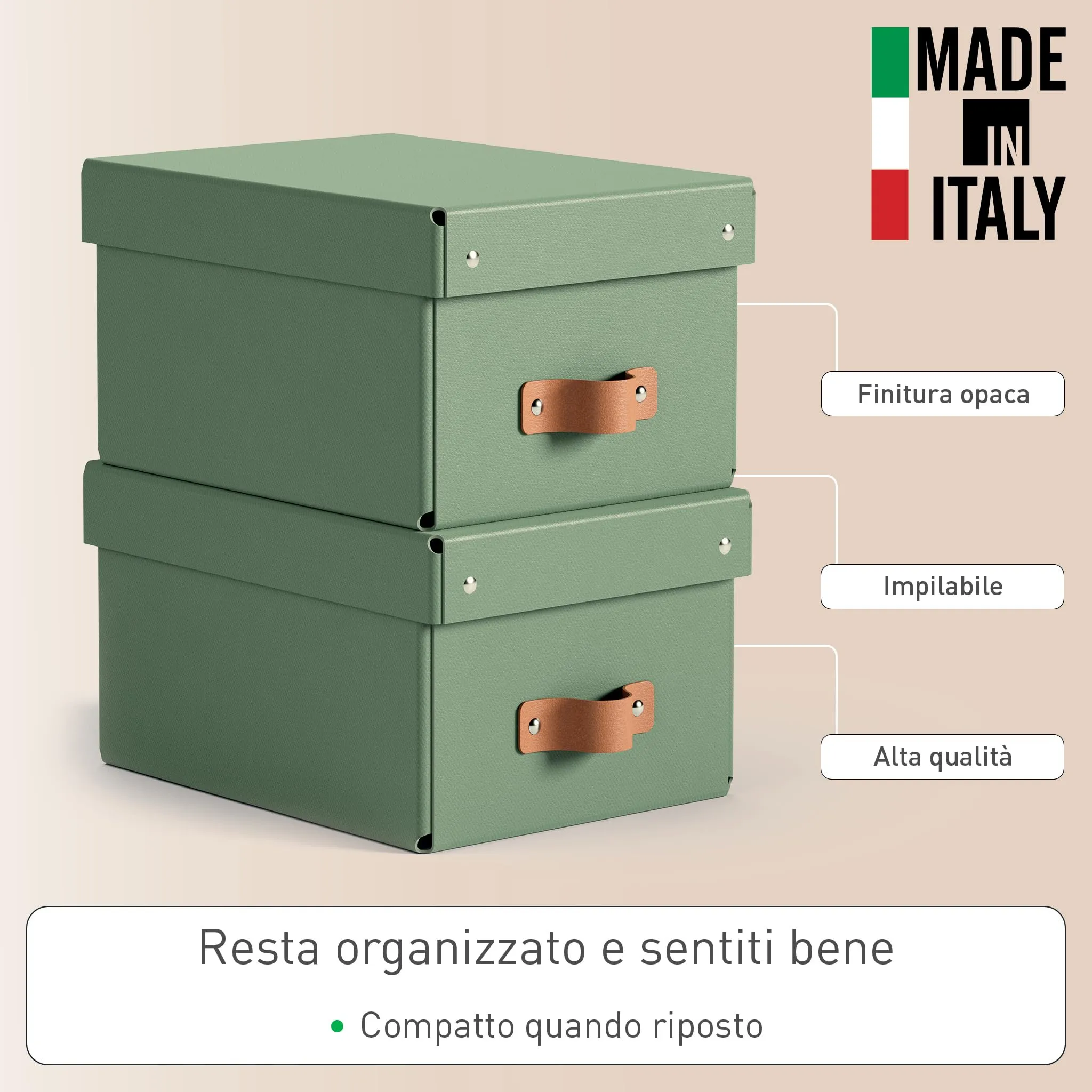 Leitz Puro, Set di 2 Scatole Portaoggetti con Coperchio, 7 Litri, 20 x 28 x 15 cm, Verde Malva, 61470050 - immagine 3