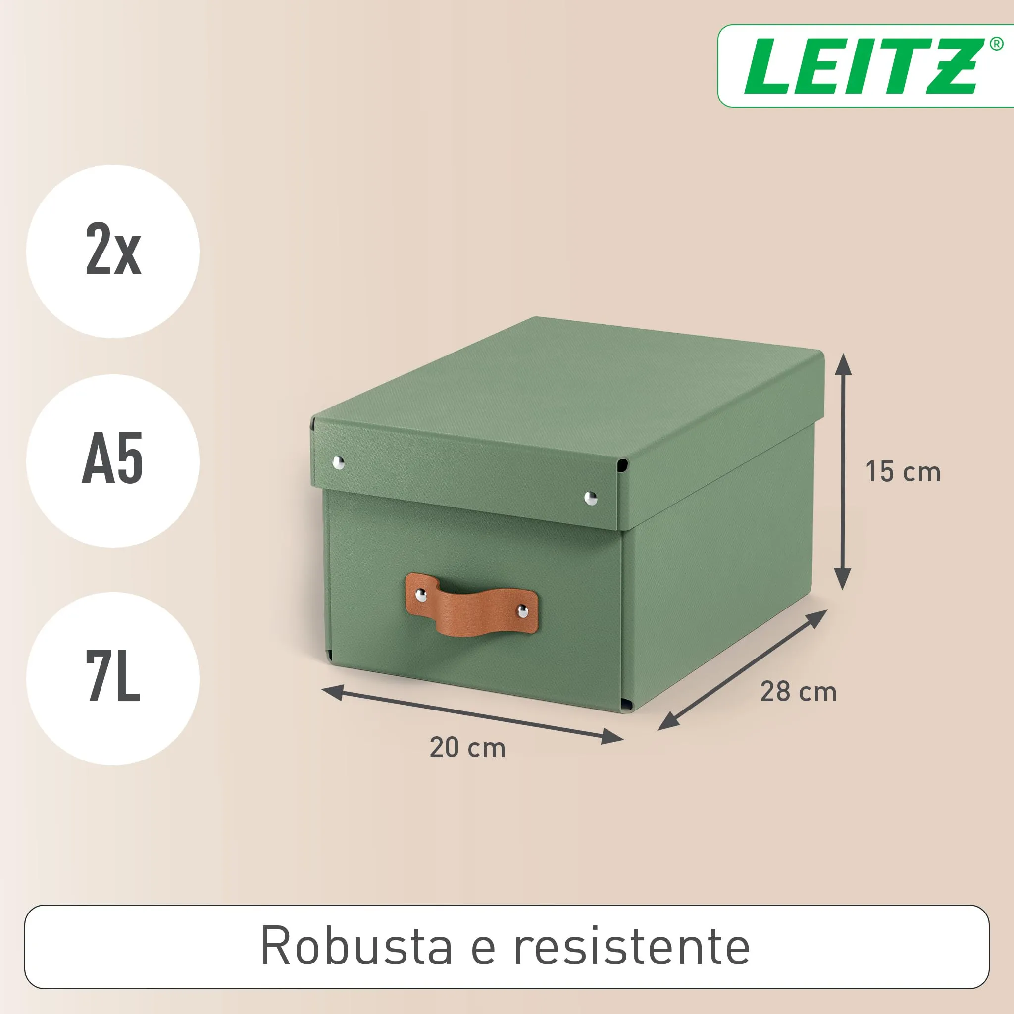 Leitz Puro, Set di 2 Scatole Portaoggetti con Coperchio, 7 Litri, 20 x 28 x 15 cm, Verde Malva, 61470050 - immagine 4