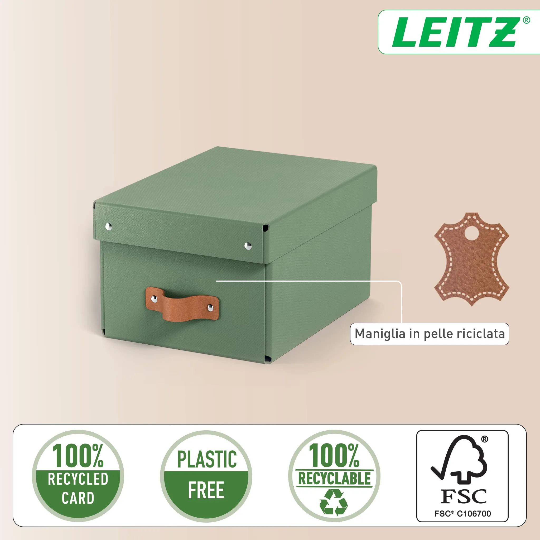 Leitz Puro, Set di 2 Scatole Portaoggetti con Coperchio, 7 Litri, 20 x 28 x 15 cm, Verde Malva, 61470050 - immagine 5