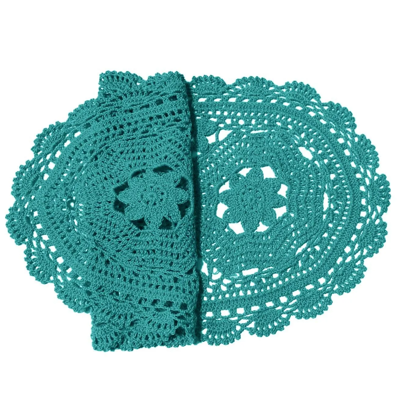 BOMHCS Centrino Ovale in Pizzo Fatto a Mano all'Uncinetto, Runner da Tavola con Fiori, Verde Peacock, 28 x 55 cm, 1 Pezzo - immagine 2