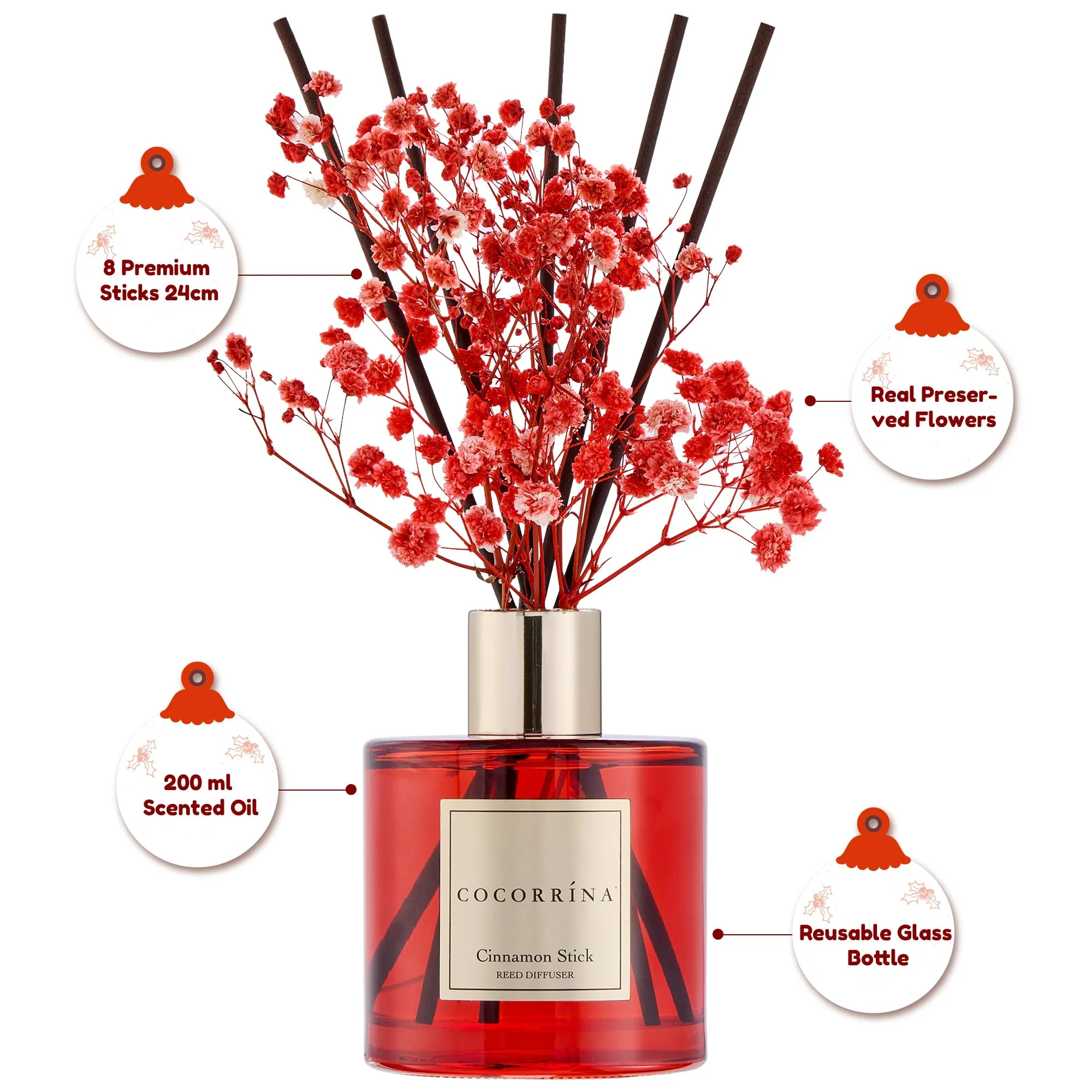 COCORRÍNA Diffusore Profumo Ambiente Cinnamon Stick, 200ml con 8 Bastoncini - immagine 4