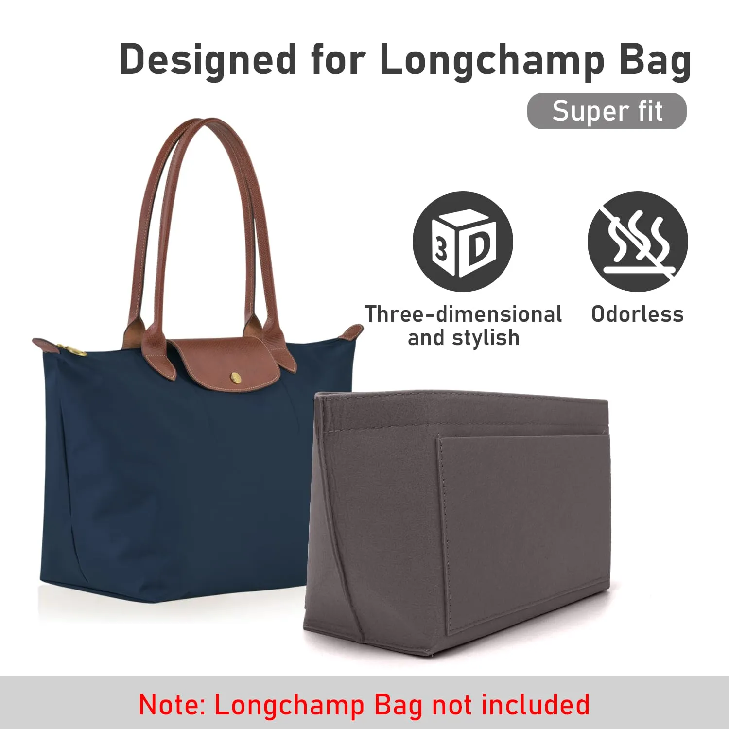 ZOLGINAH Organizer in Feltro per Borsa Longchamp, Grigio Scuro, L - immagine 4