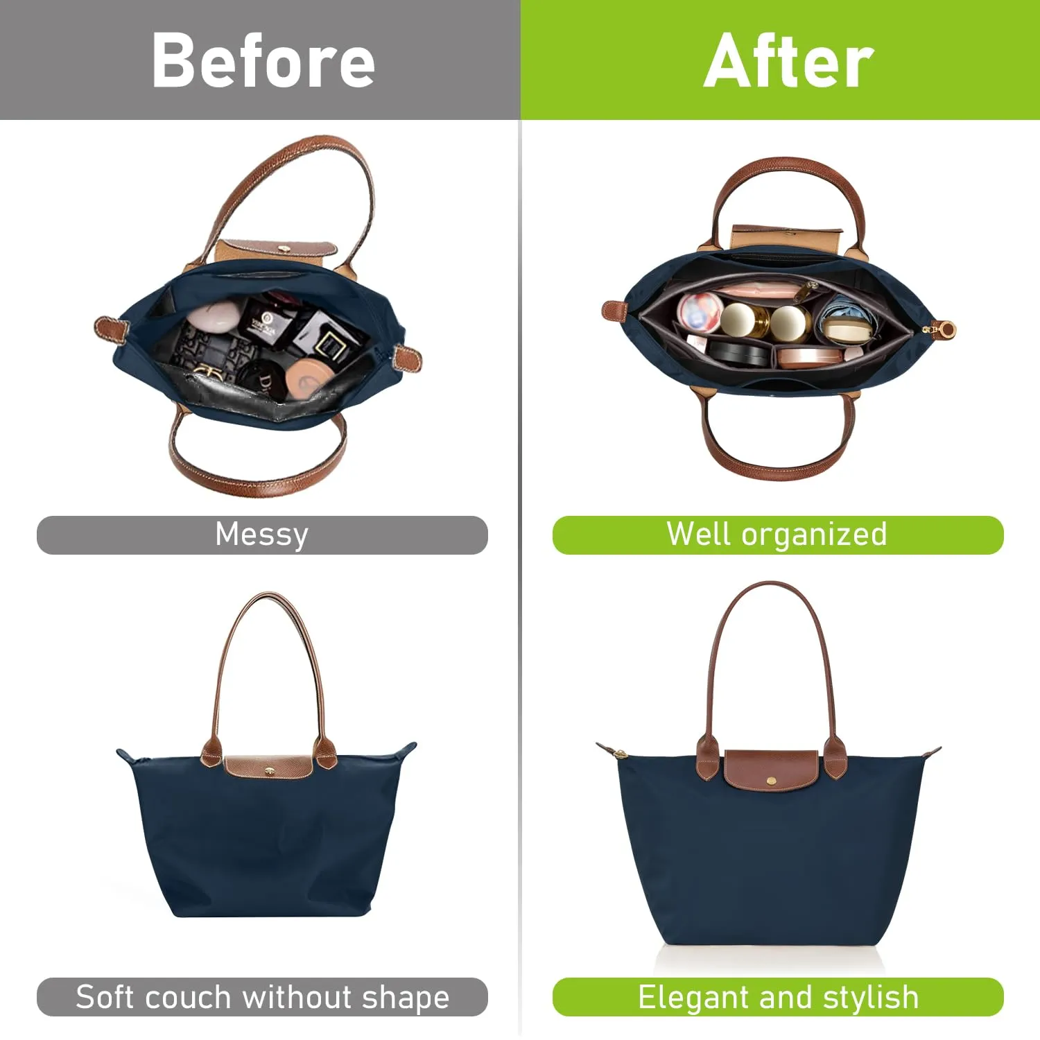 ZOLGINAH Organizer in Feltro per Borsa Longchamp, Grigio Scuro, L - immagine 6