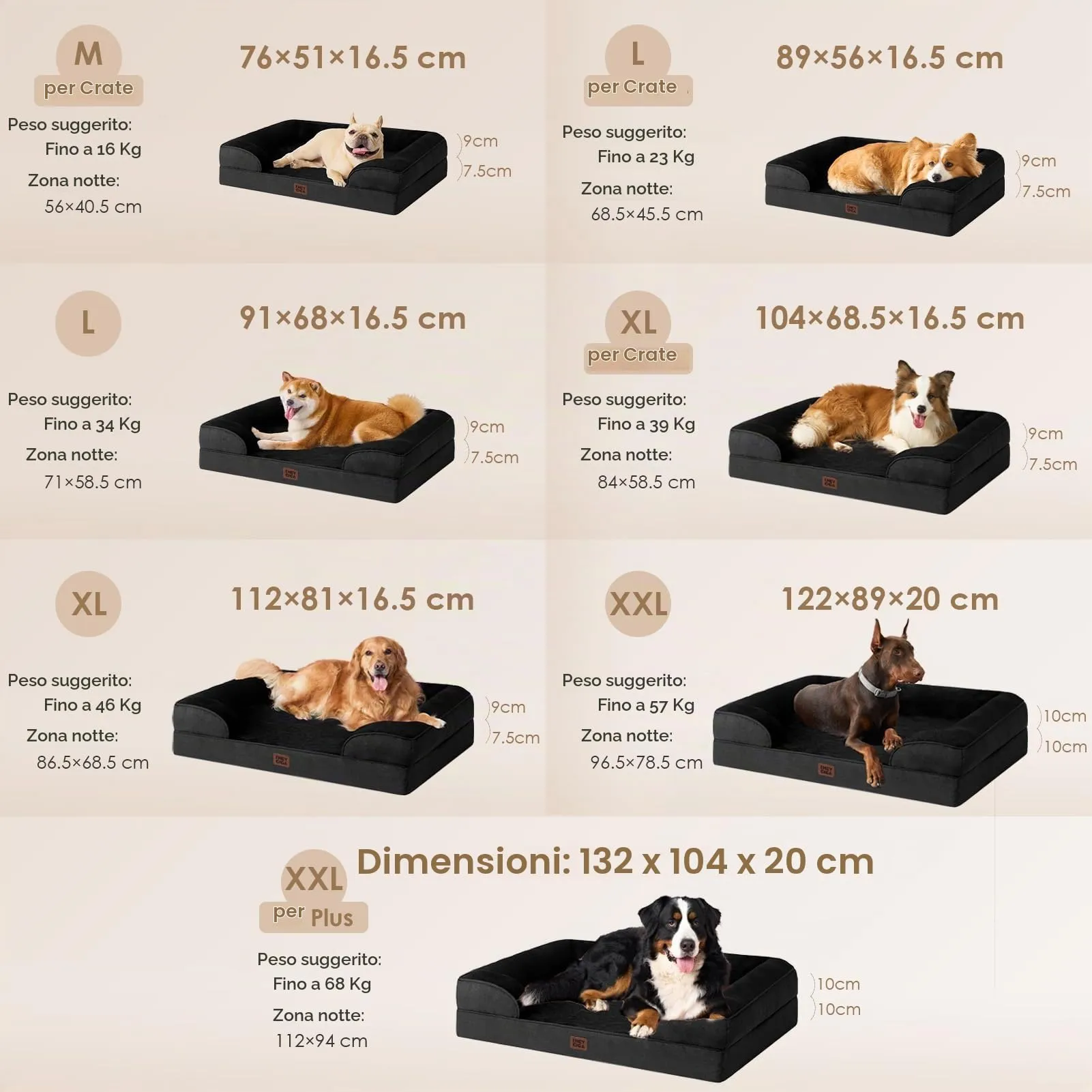 EHEYCIGA Cuccia Cane Interno Taglia Media, 76x51x16cm, Nero - immagine 5