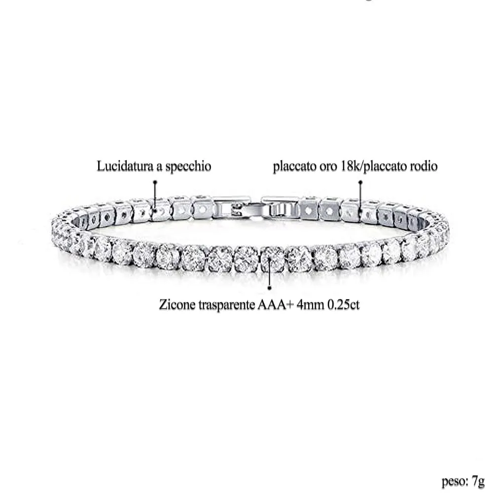 Light-Jewelry Bracciale Tennis Uomo Donna con Zirconi, Placcato Oro Bianco 18k - immagine 2