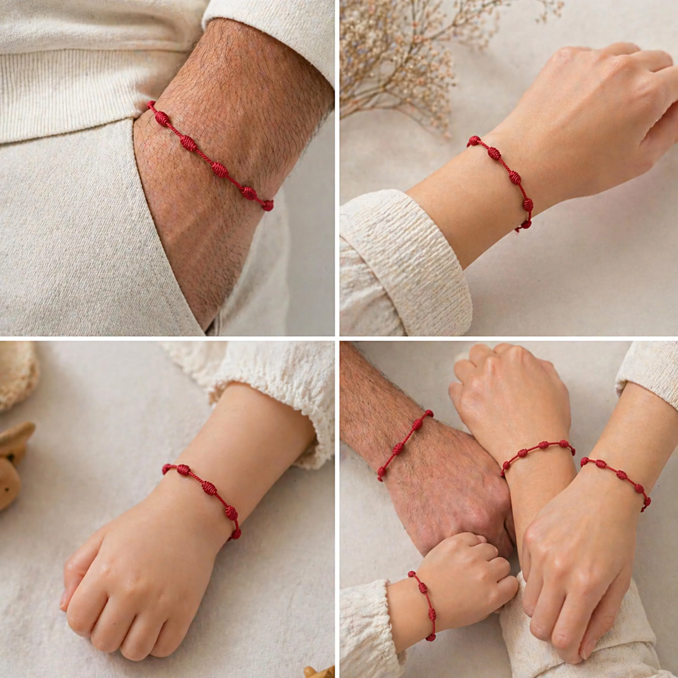Mystic Jewels Braccialetto Cabala in Filo Rosso con 7 Nodi, Unisex Regolabile - immagine 4