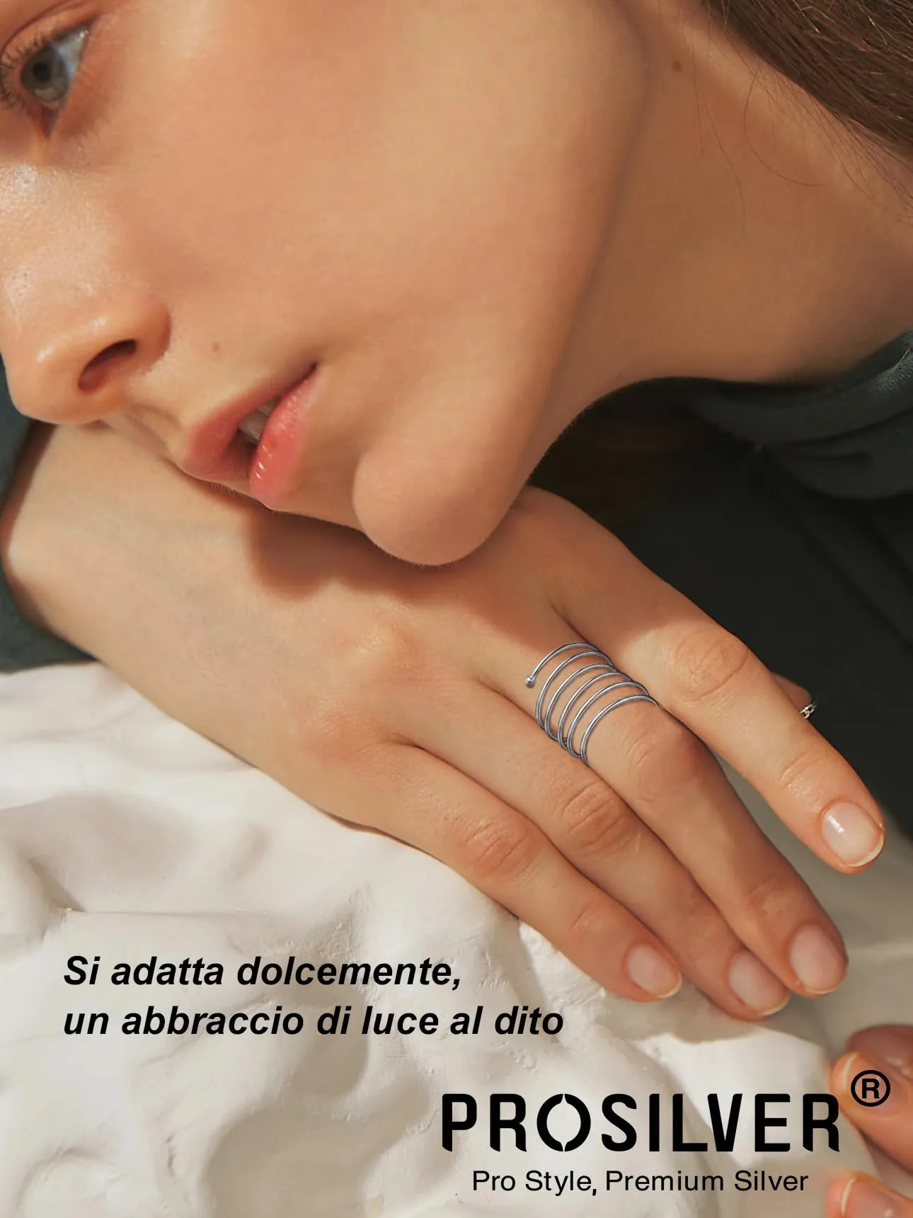 PROSILVER Anello Multifilo Donna Regolabile in Argento Sottile Avvolgente - immagine 2