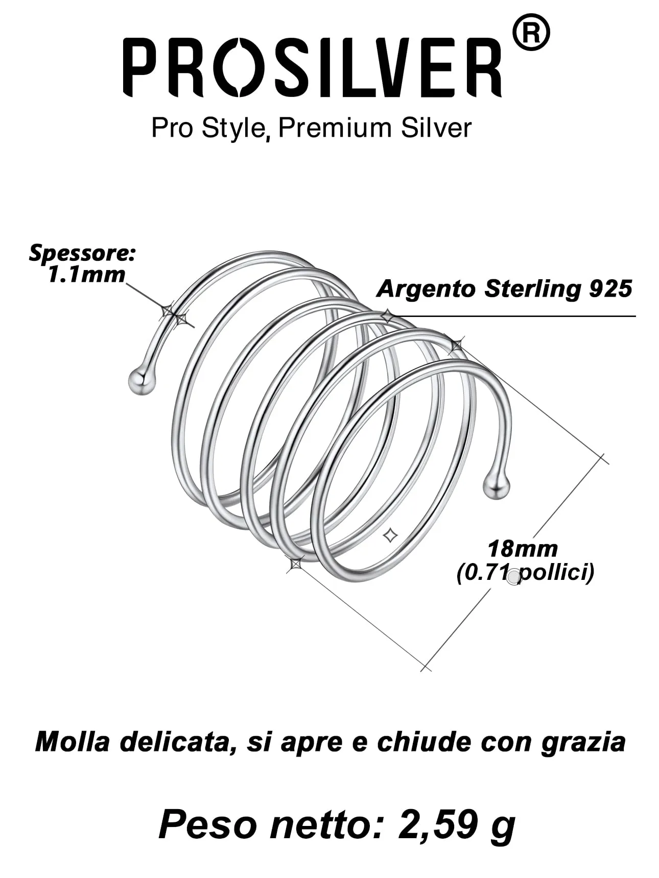 PROSILVER Anello Multifilo Donna Regolabile in Argento Sottile Avvolgente - immagine 3