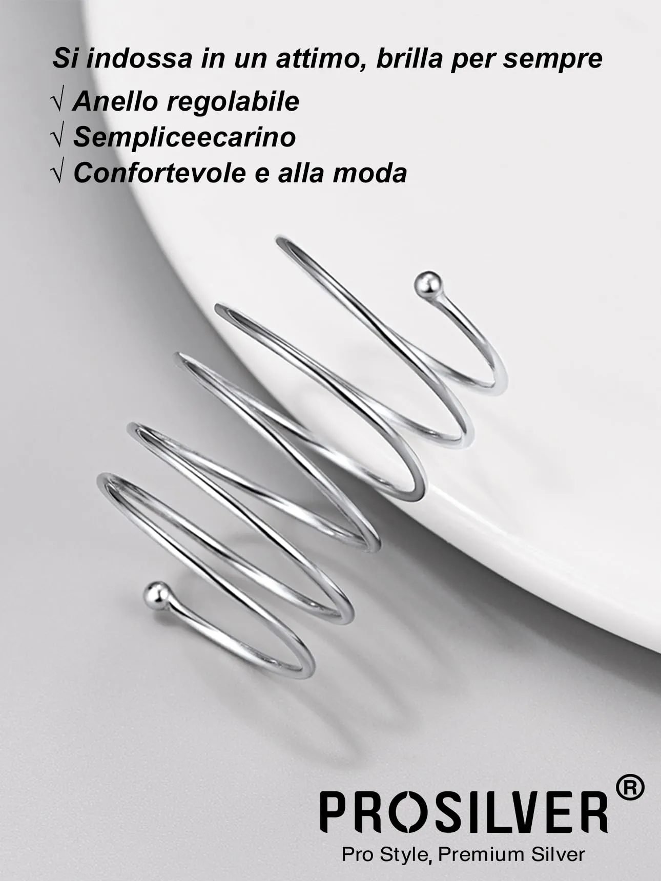 PROSILVER Anello Multifilo Donna Regolabile in Argento Sottile Avvolgente - immagine 5