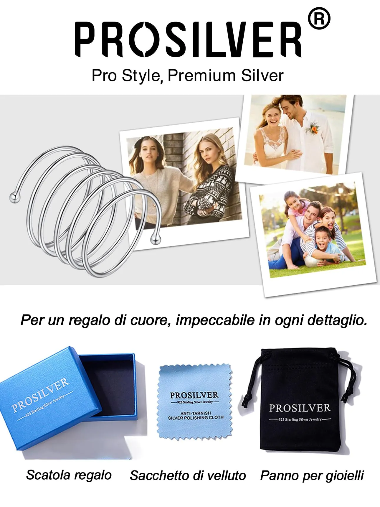 PROSILVER Anello Multifilo Donna Regolabile in Argento Sottile Avvolgente - immagine 6