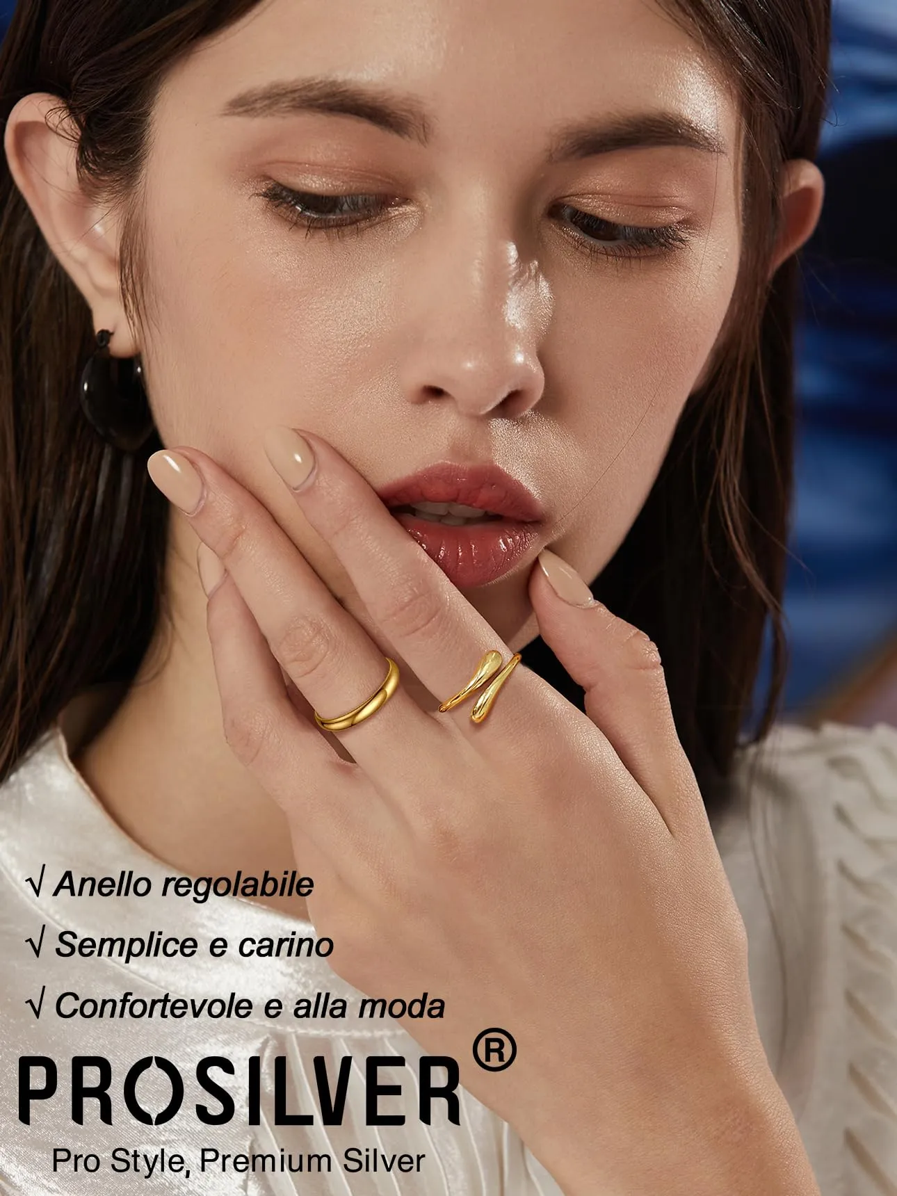 PROSILVER Anello Regolabile Donna Argento 925 Placcato Oro 2,5mm - immagine 2