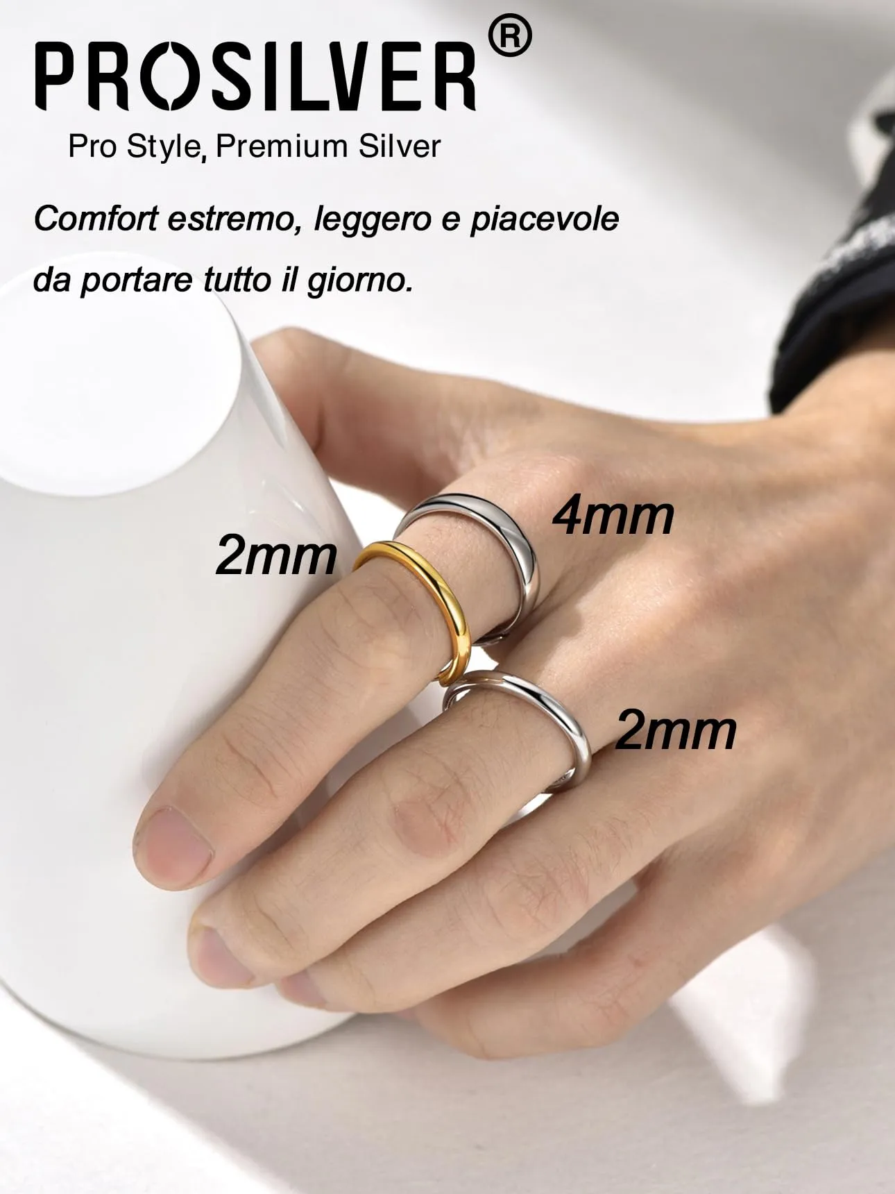 PROSILVER Anello Regolabile Donna in Argento 925, 4,5mm, Finitura Lucidata - immagine 2