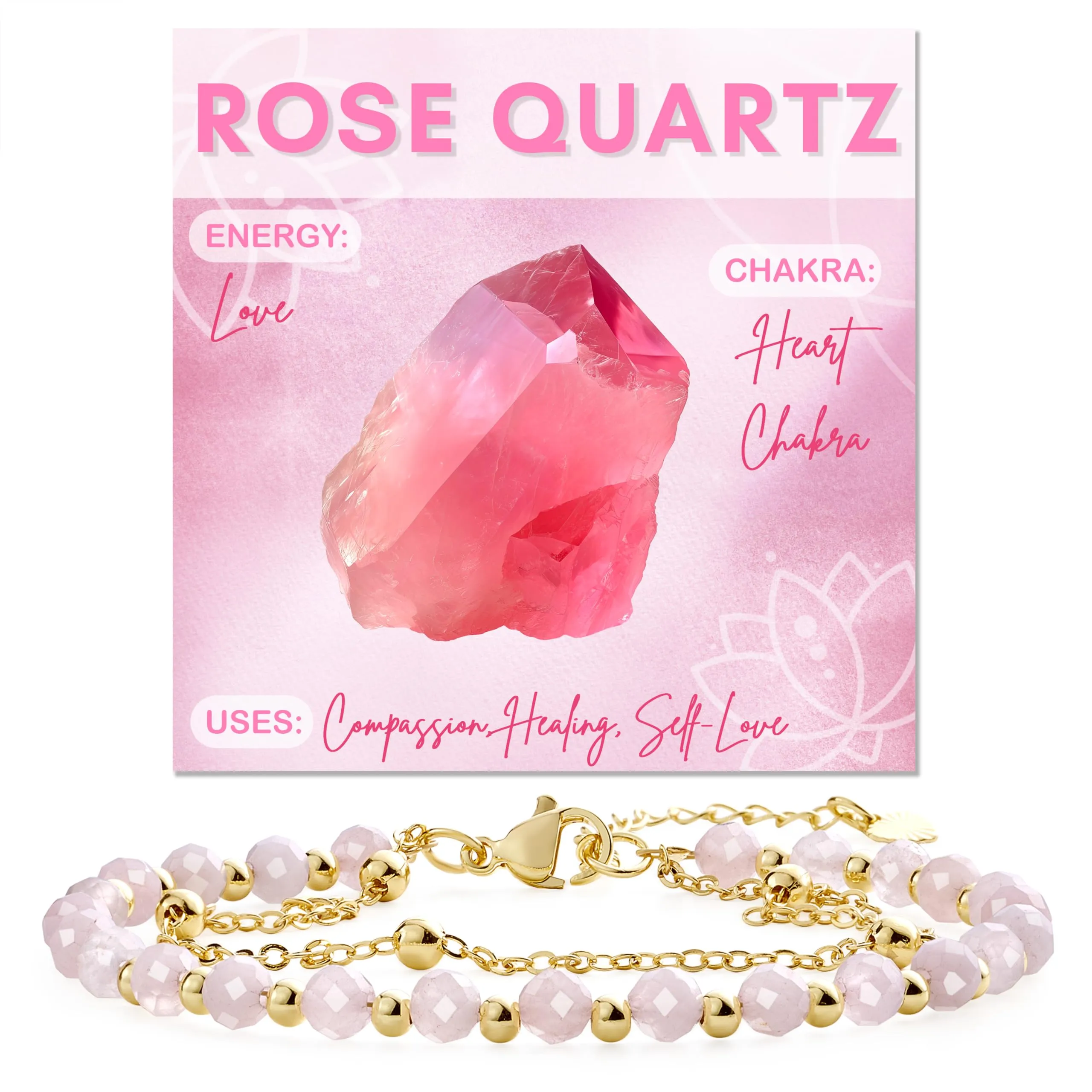 Farfume Bracciale in Quarzo Rosa e Pietre Naturali per Donna, Perle da 4mm - immagine 1