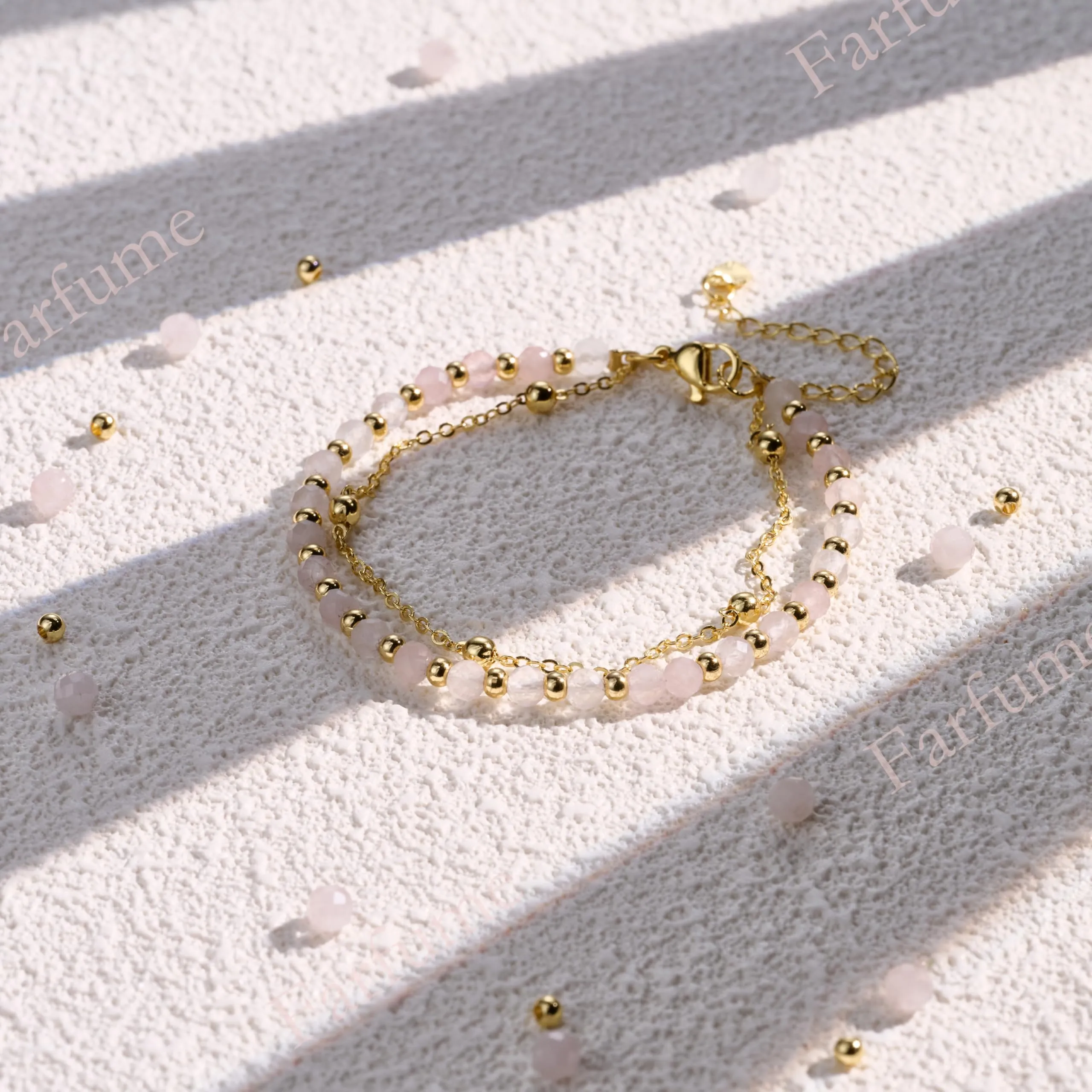 Farfume Bracciale in Quarzo Rosa e Pietre Naturali per Donna, Perle da 4mm - immagine 7
