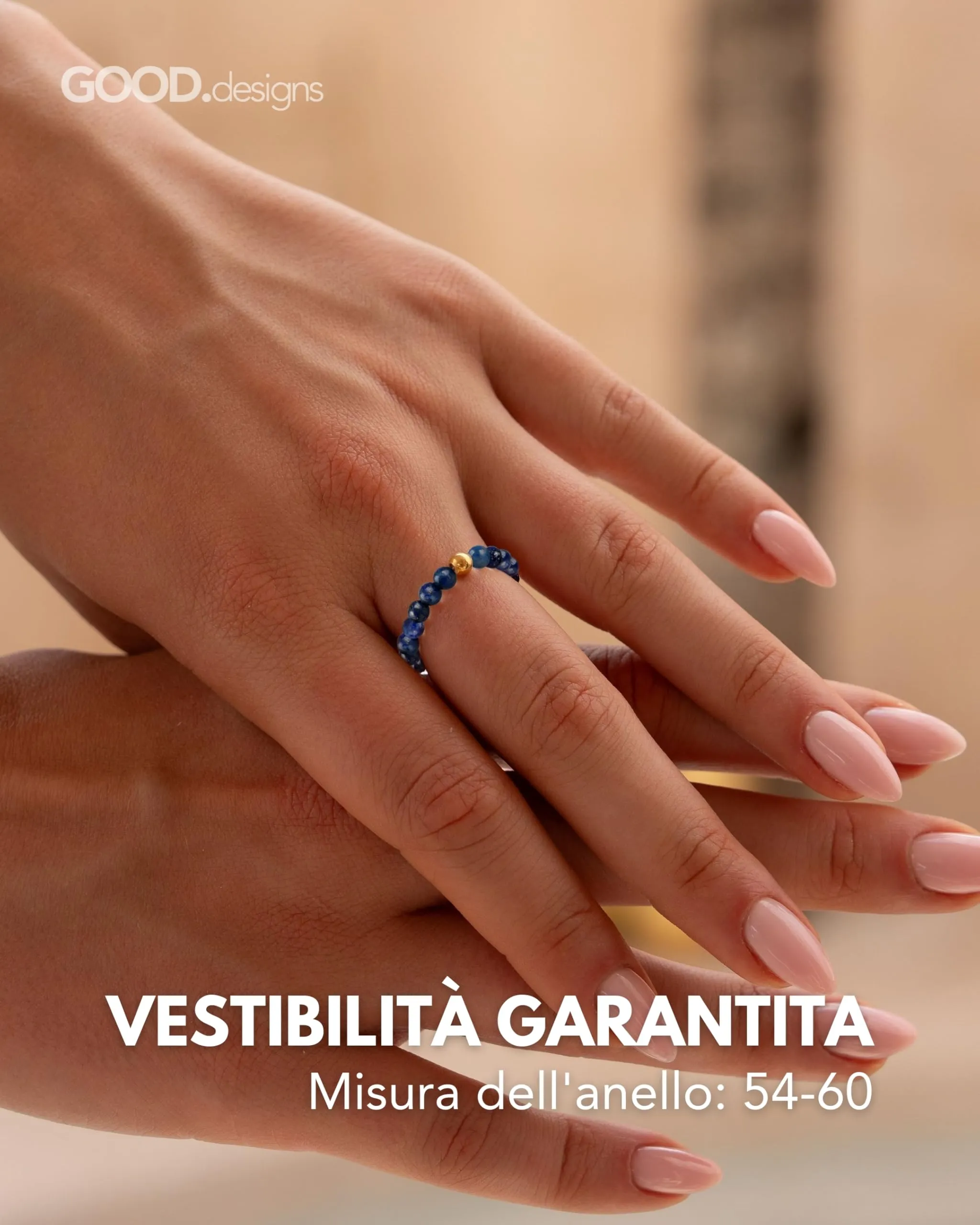 GD GOOD.designs Anello Antistress in Lapislazzuli e Argento 925 Dorato, Misura 54-60 - immagine 5