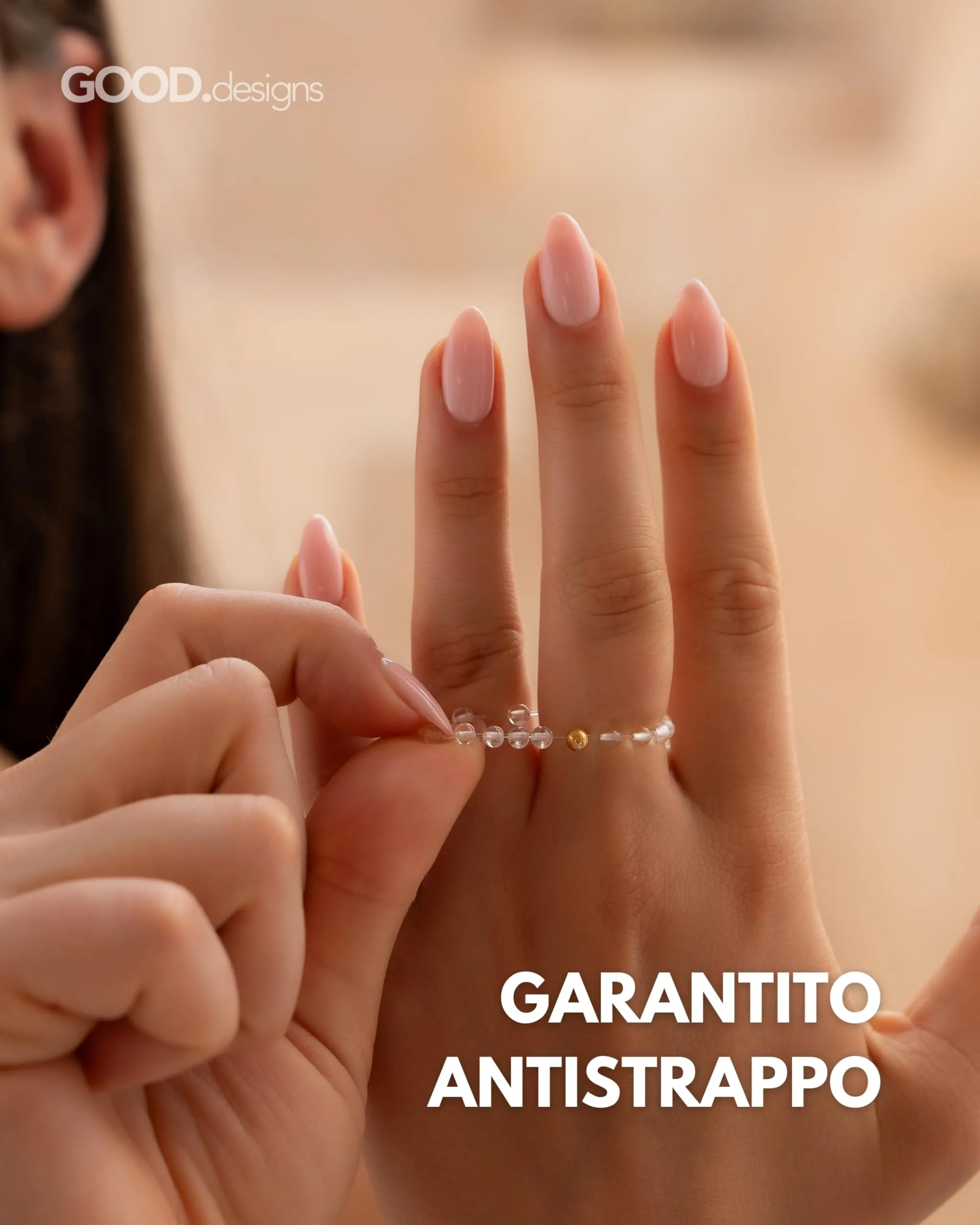 GD GOOD.designs Anello antistress in cristallo di rocca e argento 925 dorato, Misura 54-60 - immagine 4