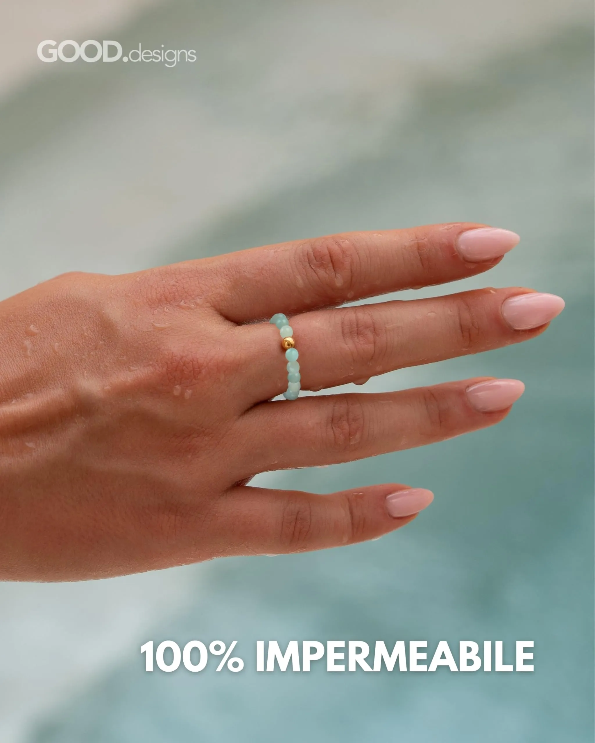 GD GOOD.designs Anello antistress in amazonite e argento 925 dorato, misura 54-60 - immagine 3