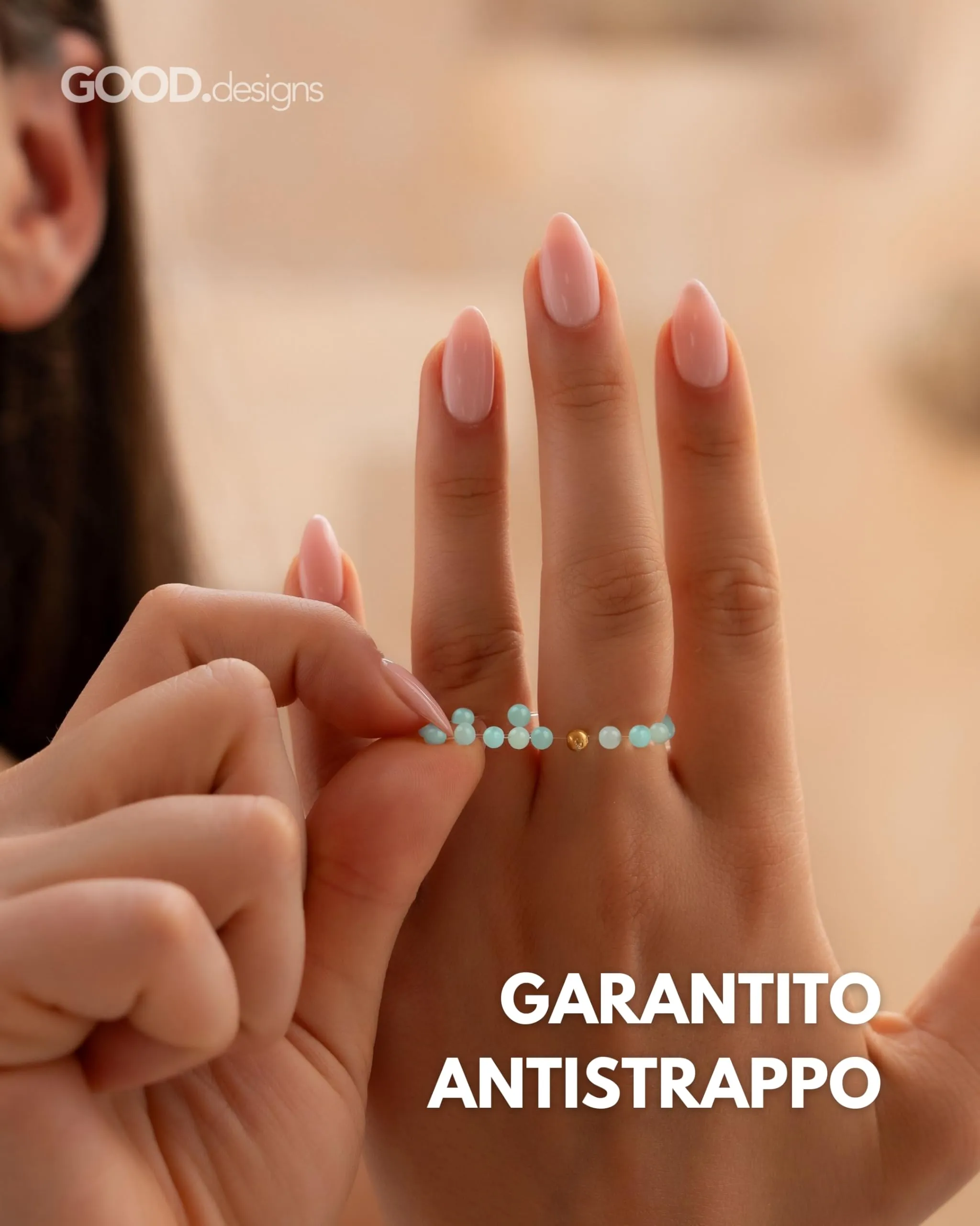 GD GOOD.designs Anello antistress in amazonite e argento 925 dorato, misura 54-60 - immagine 4