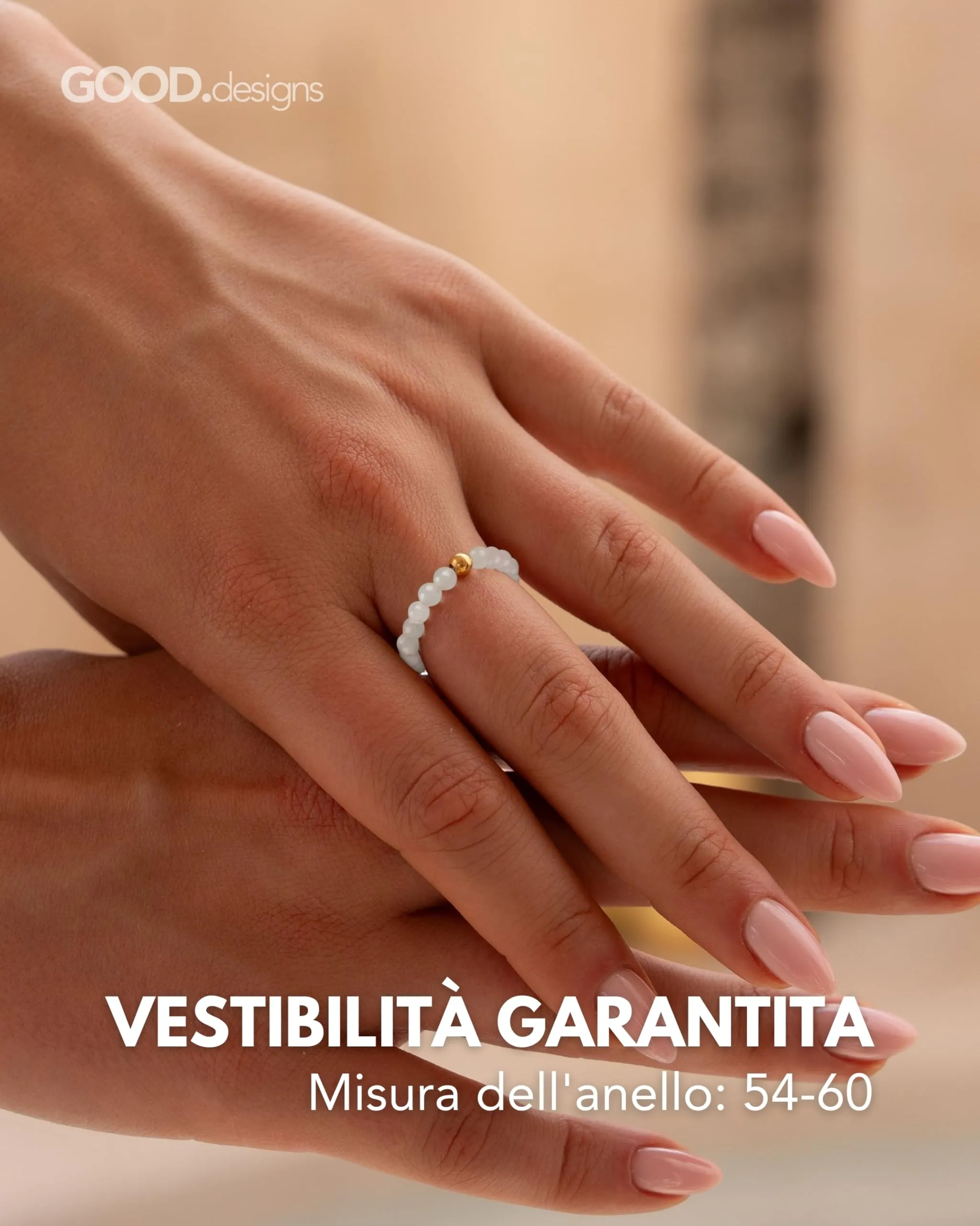 GD GOOD.designs Anello Antistress in Pietra di Luna e Argento 925 Dorato, Misura 54-60 - immagine 5