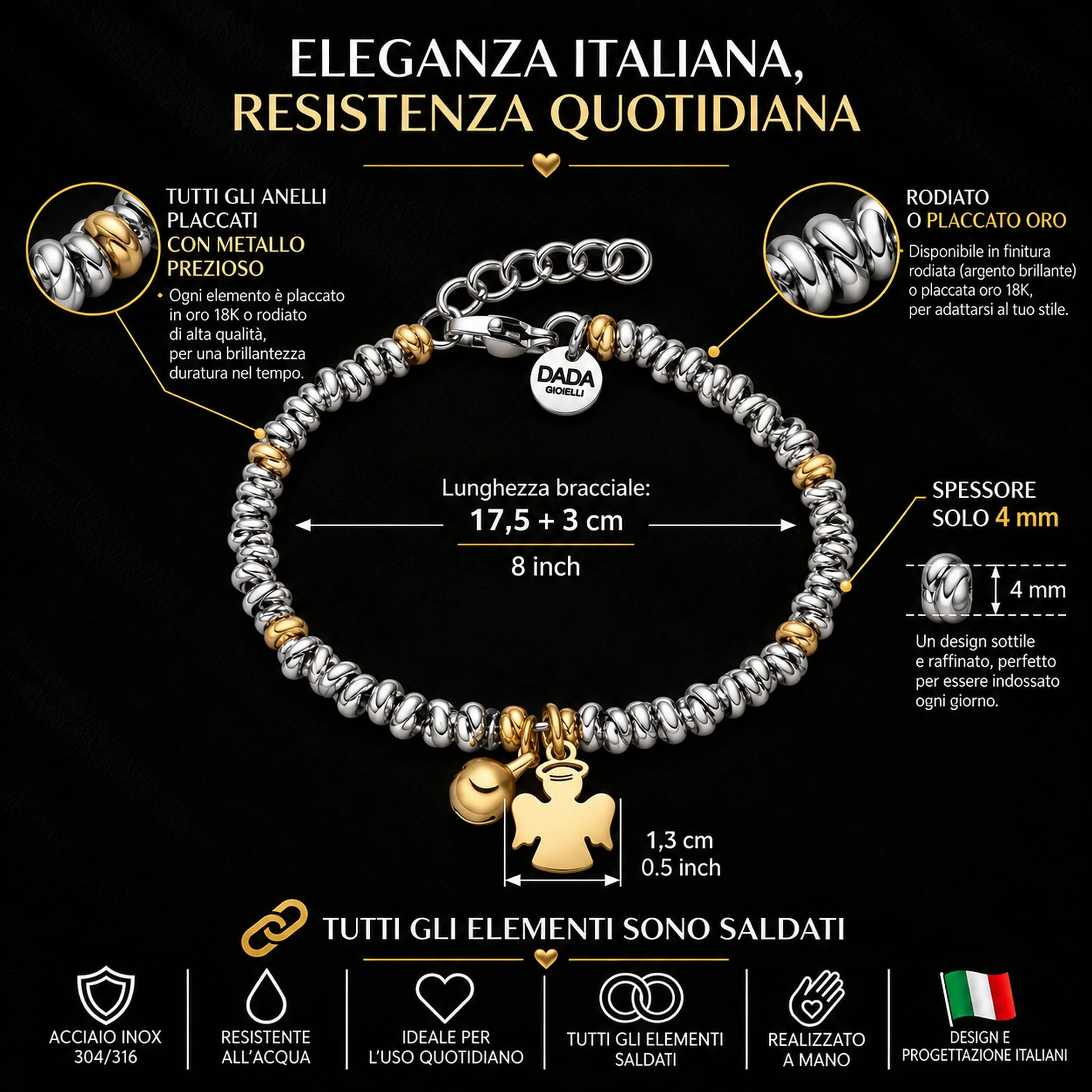 Dada Gioielli Bracciale Donna Anelli Intrecciati Nodino Acciaio Inox - immagine 4