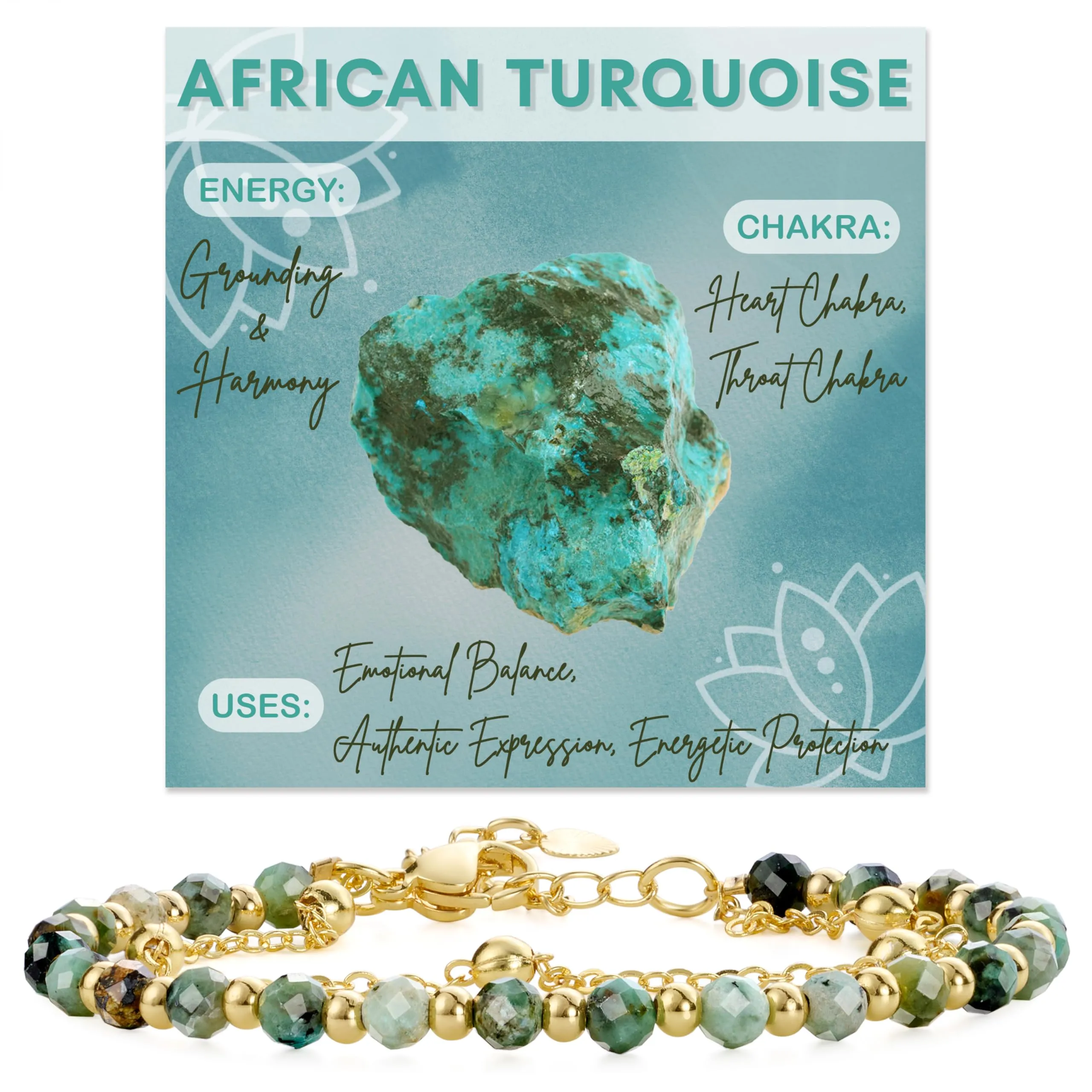 Farfume Bracciale in Turchese Africano e Pietre Naturali da 4mm per Donna - immagine 1