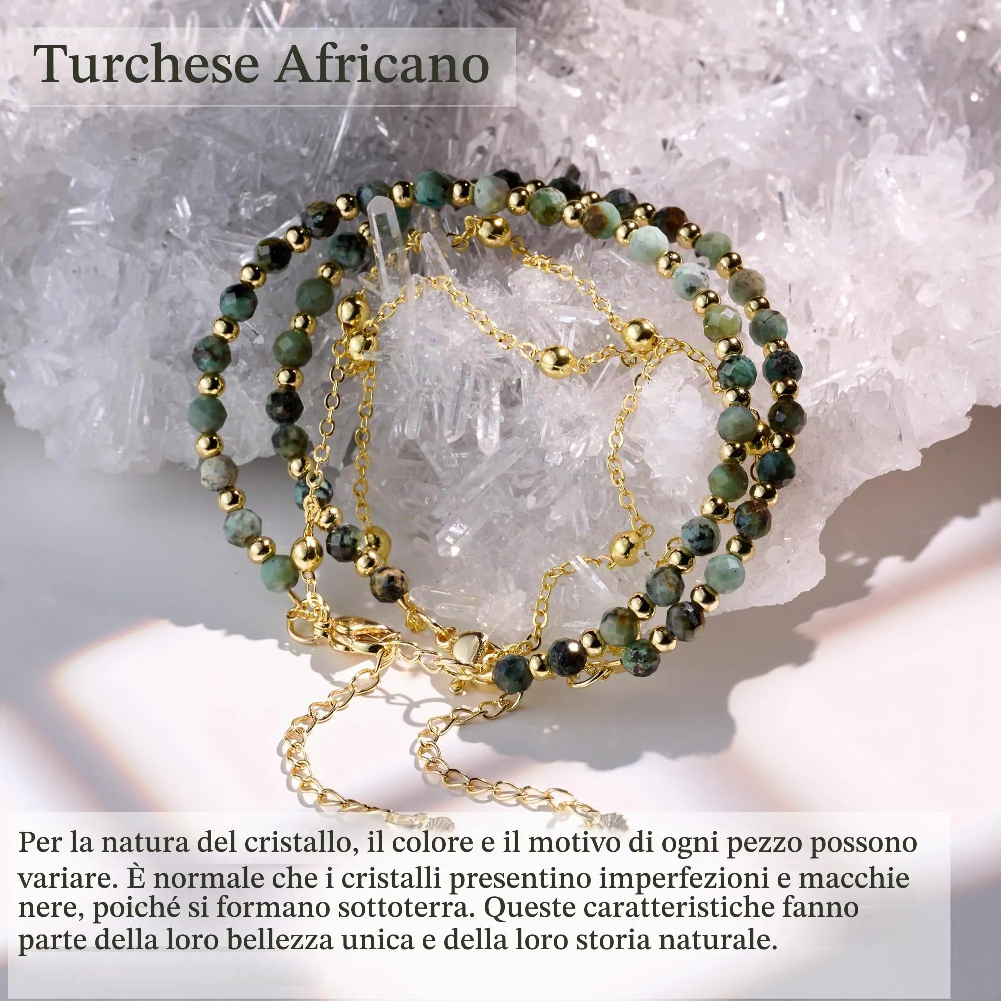 Farfume Bracciale in Turchese Africano e Pietre Naturali da 4mm per Donna - immagine 2