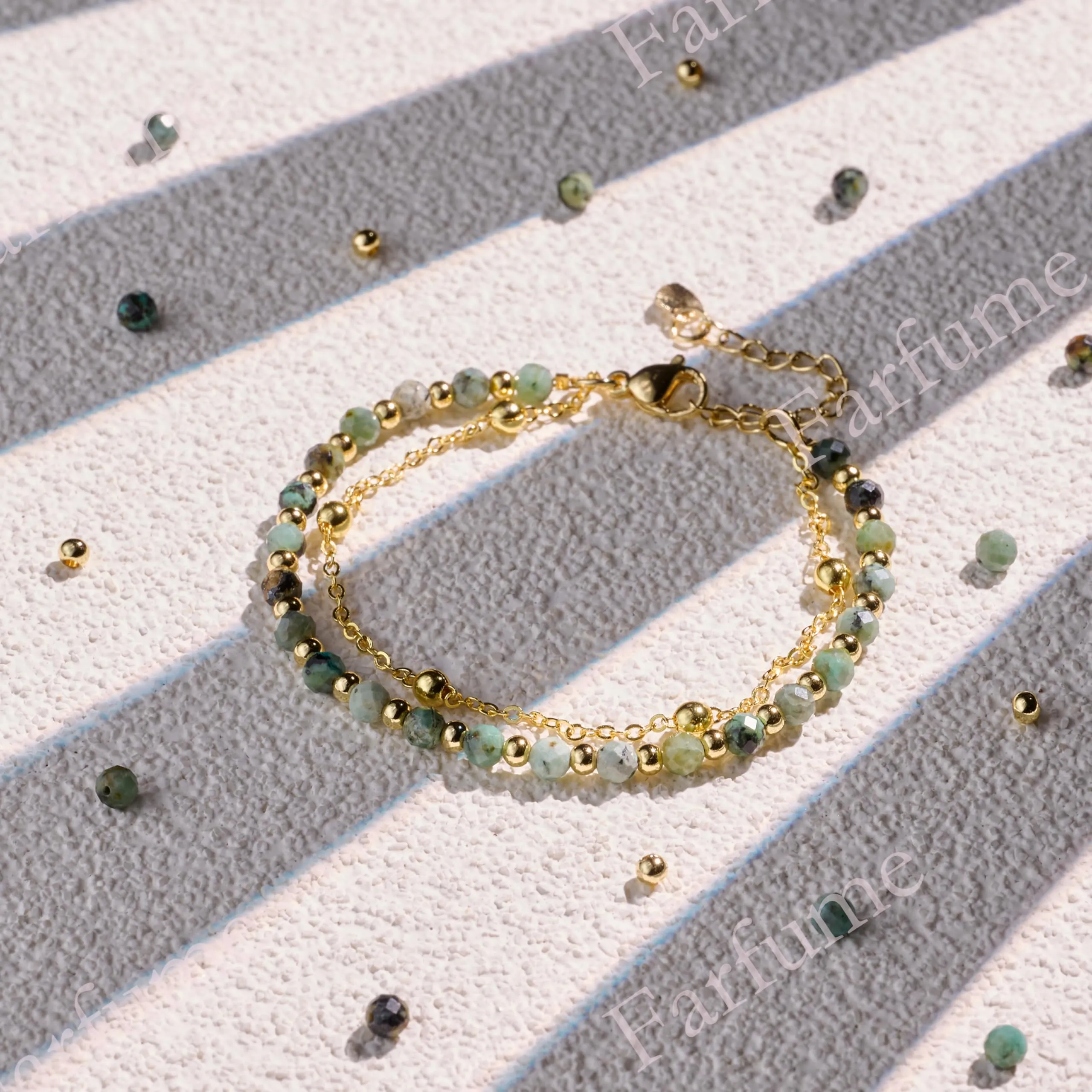 Farfume Bracciale in Turchese Africano e Pietre Naturali da 4mm per Donna - immagine 4