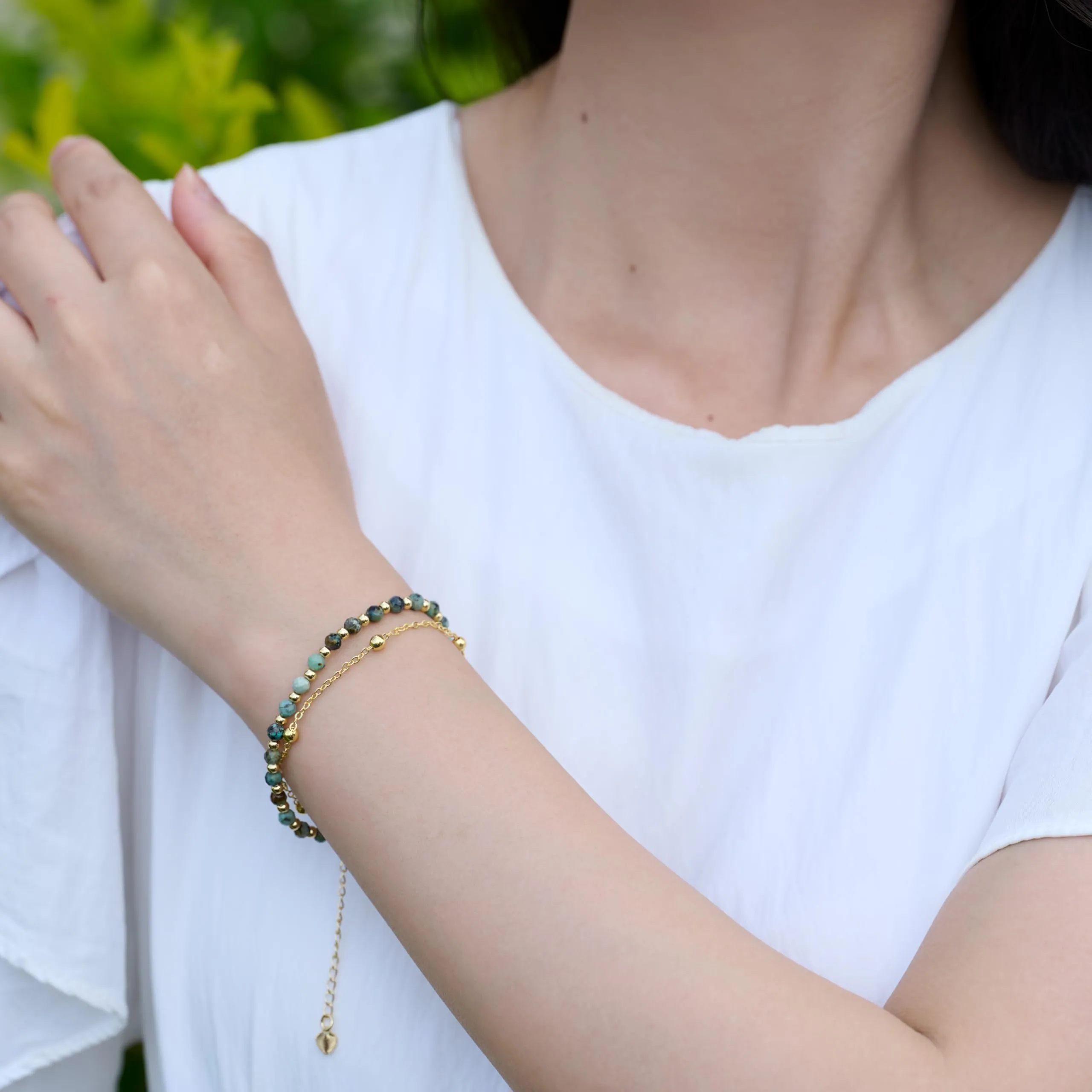 Farfume Bracciale in Turchese Africano e Pietre Naturali da 4mm per Donna - immagine 5