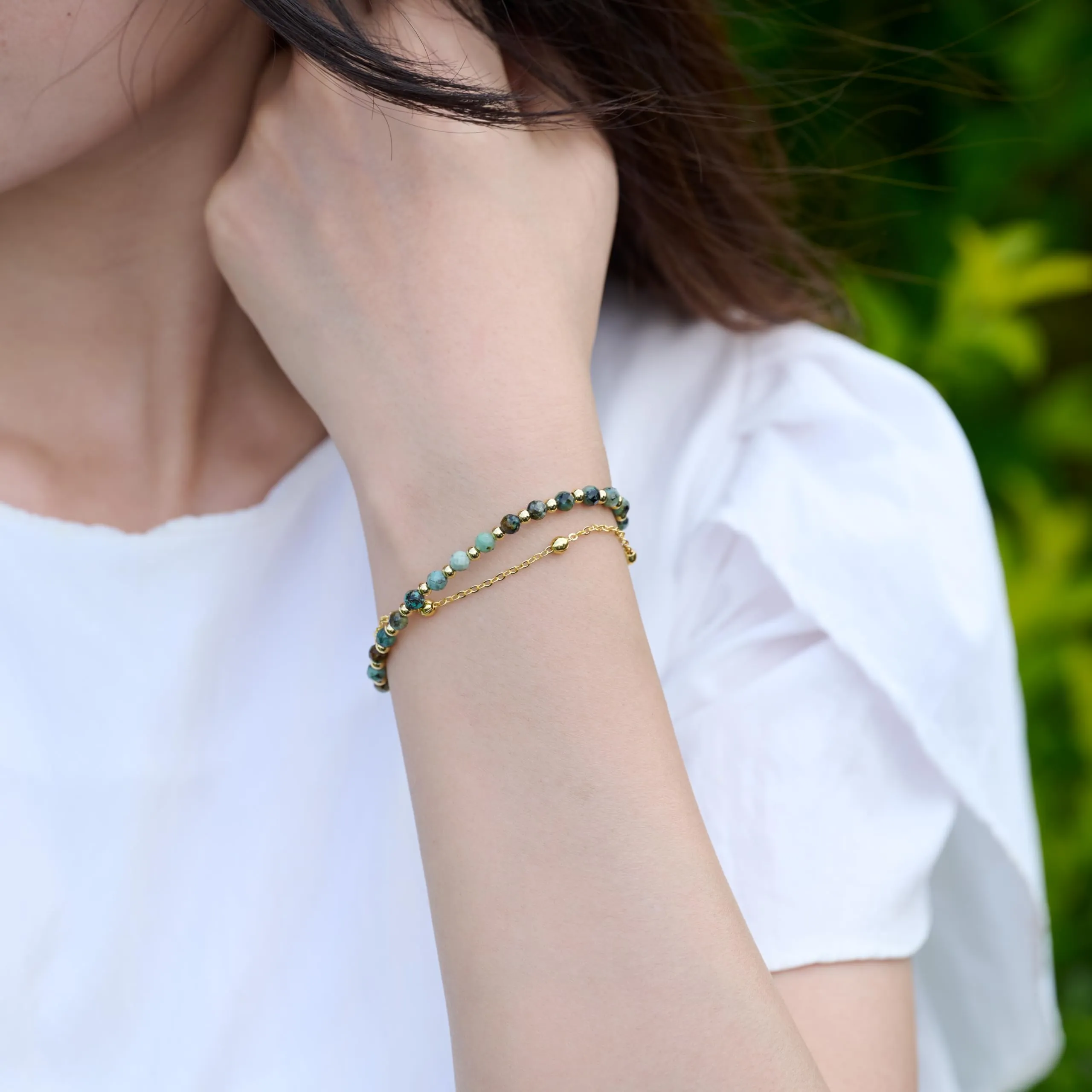 Farfume Bracciale in Turchese Africano e Pietre Naturali da 4mm per Donna - immagine 6