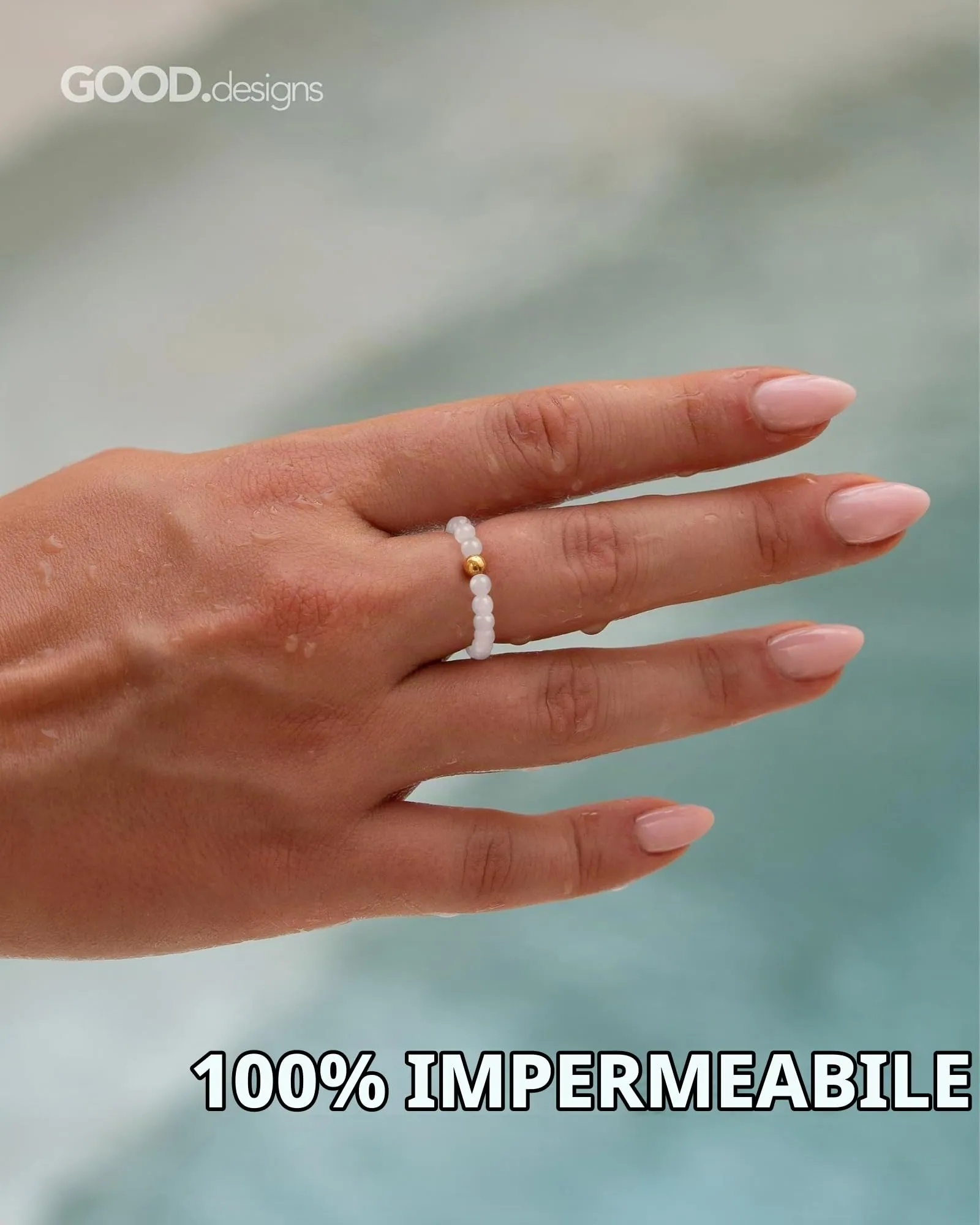 GD GOOD.designs Anello Antistress con Perle in Quarzo Rosa e Perla Placcata Oro 18K, Misura 54-60 - immagine 3