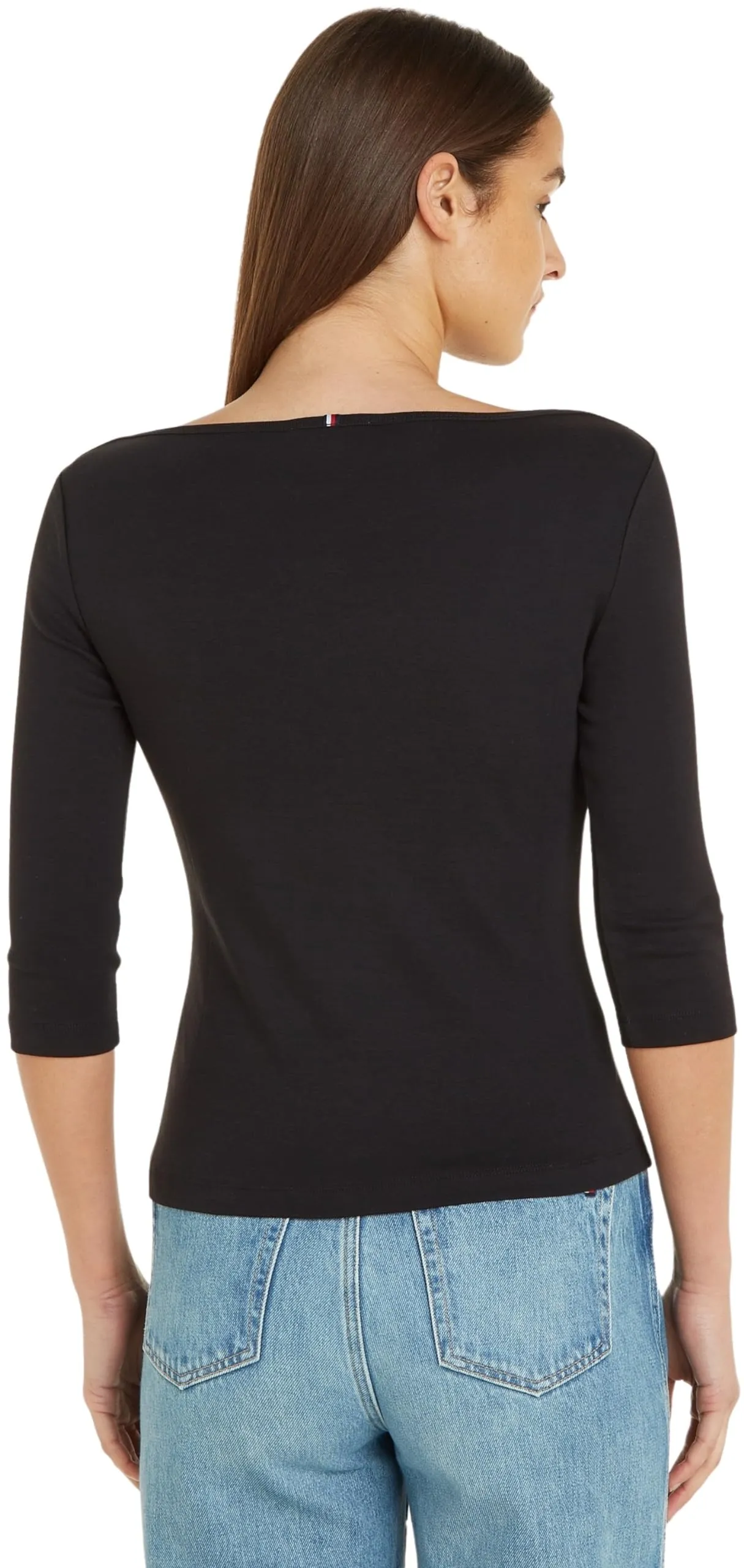 Tommy Hilfiger Donna Maglietta Maniche Lunghe New Cody Slim Scollo a Barca, Nero, S - immagine 2