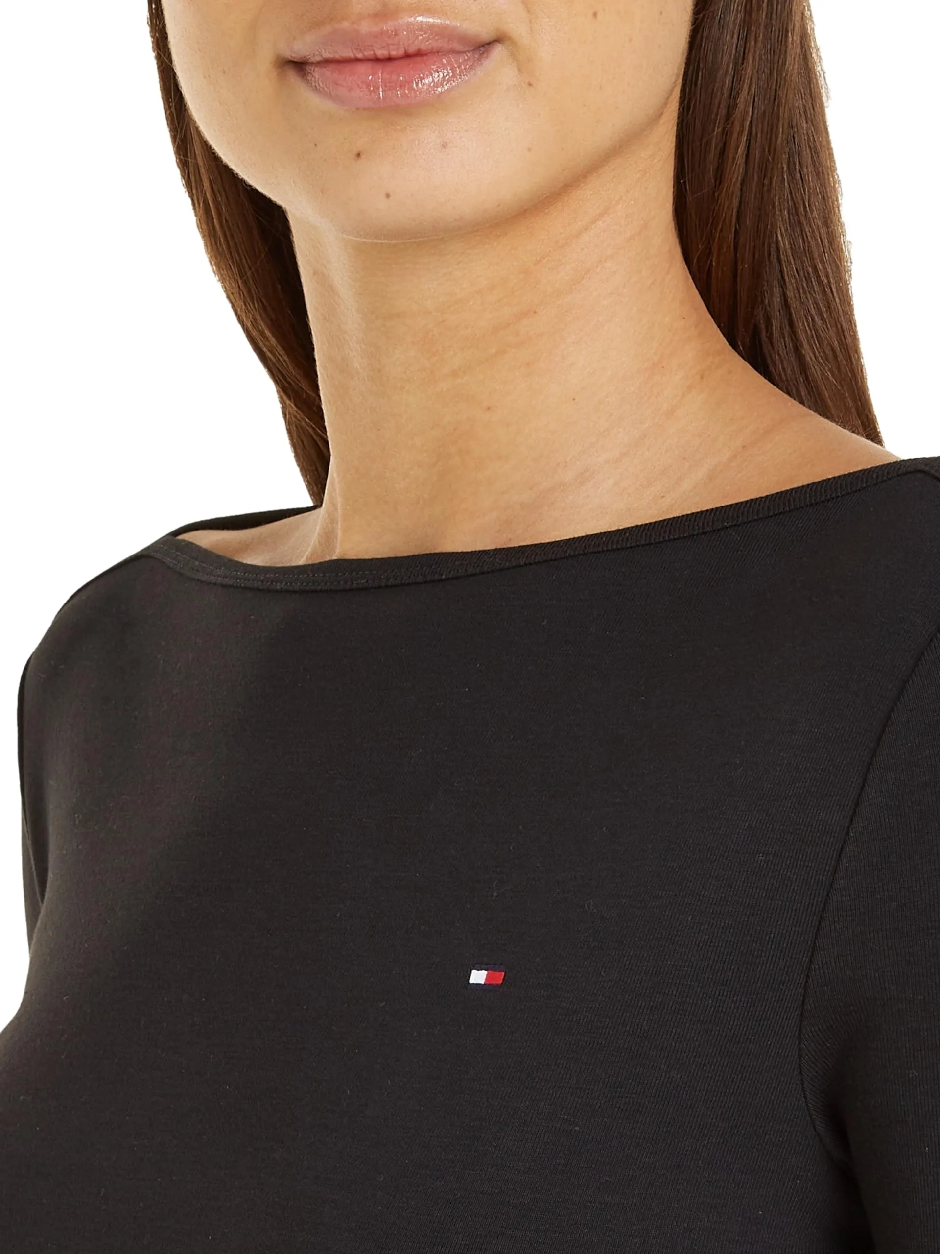Tommy Hilfiger Donna Maglietta Maniche Lunghe New Cody Slim Scollo a Barca, Nero, S - immagine 3