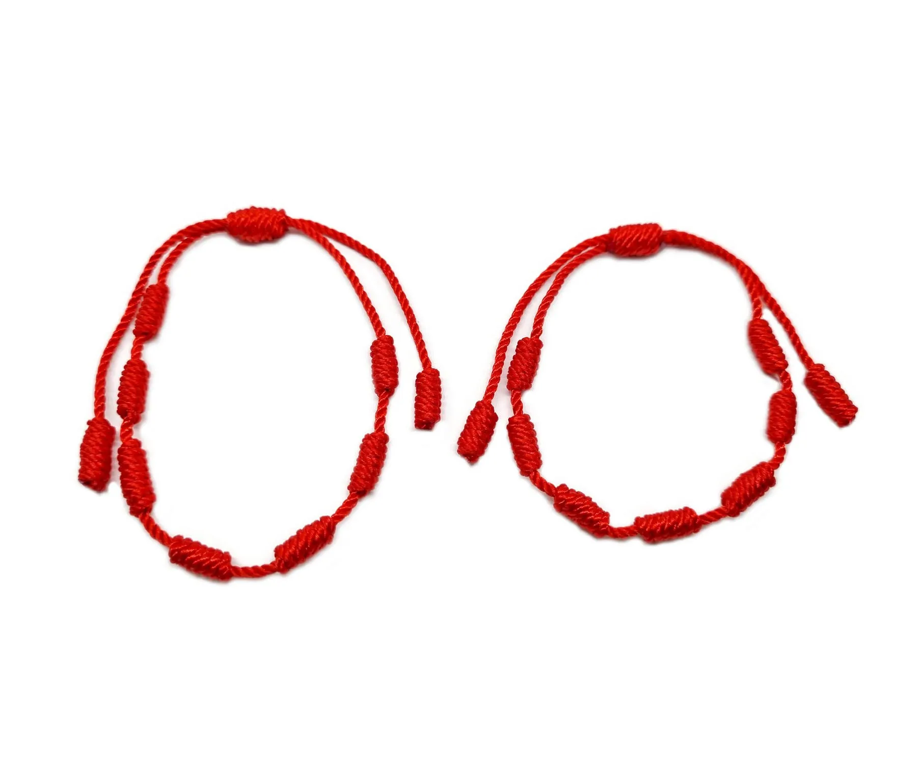 MYSTIC JEWELS Braccialetto Cabala in filo rosso con 7 nodi, unisex regolabile, 2 pezzi - immagine 2