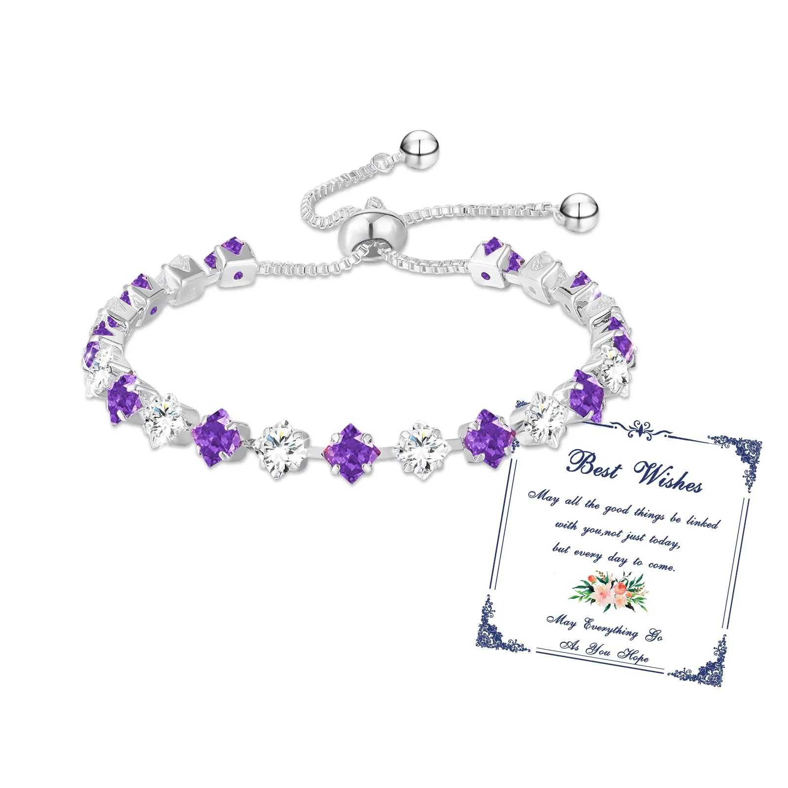 Esmoly Bracciale Tennis Donna in Argento con Pietre Natali e Zirconi 5A Regolabile (02-Febbraio) - immagine 1